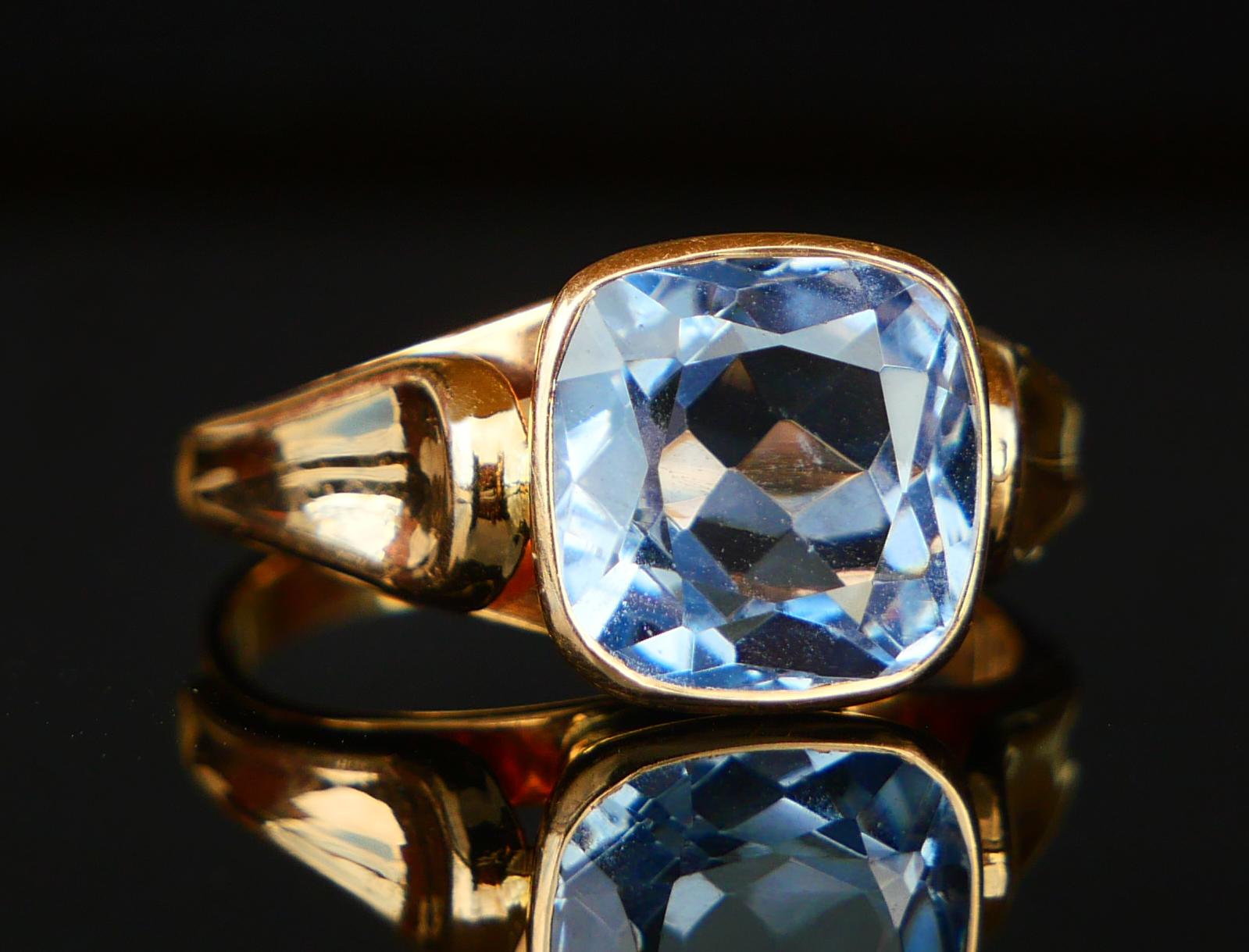 1970 Ring natural 4ct Aquamarine solid 18K Gold Ø6.25 US / 3.3 gr For Sale 6