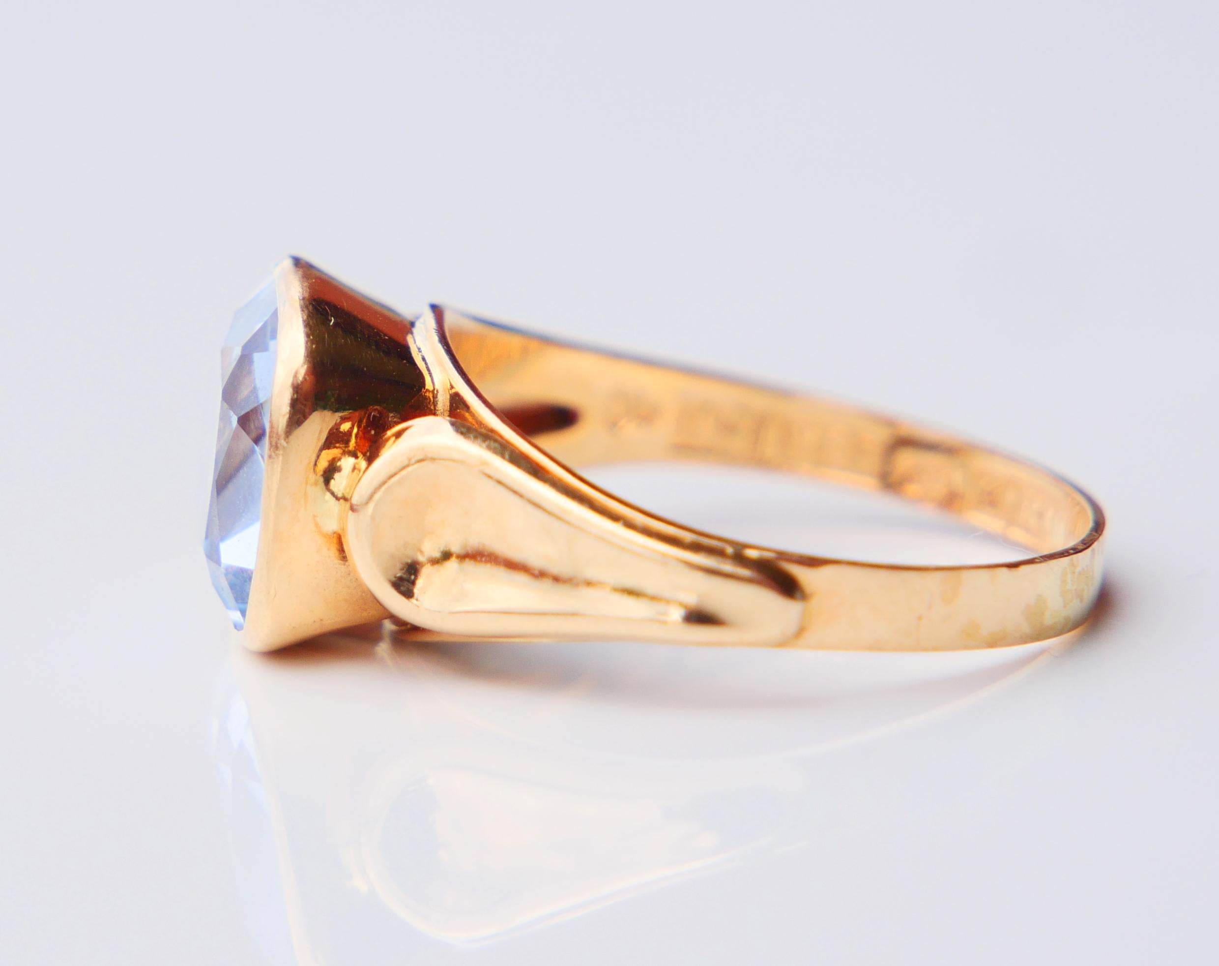 Women's 1970 Ring natural 4ct Aquamarine solid 18K Gold Ø6.25 US / 3.3 gr For Sale