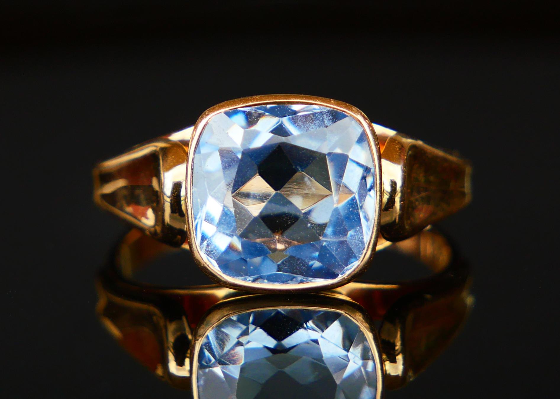1970 Ring natural 4ct Aquamarine solid 18K Gold Ø6.25 US / 3.3 gr For Sale 2