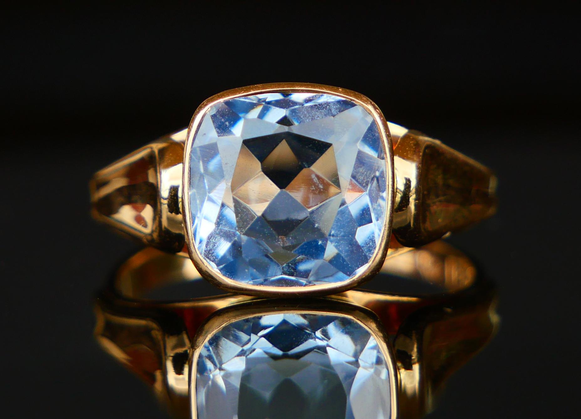 1970 Ring natural 4ct Aquamarine solid 18K Gold Ø6.25 US / 3.3 gr For Sale 3