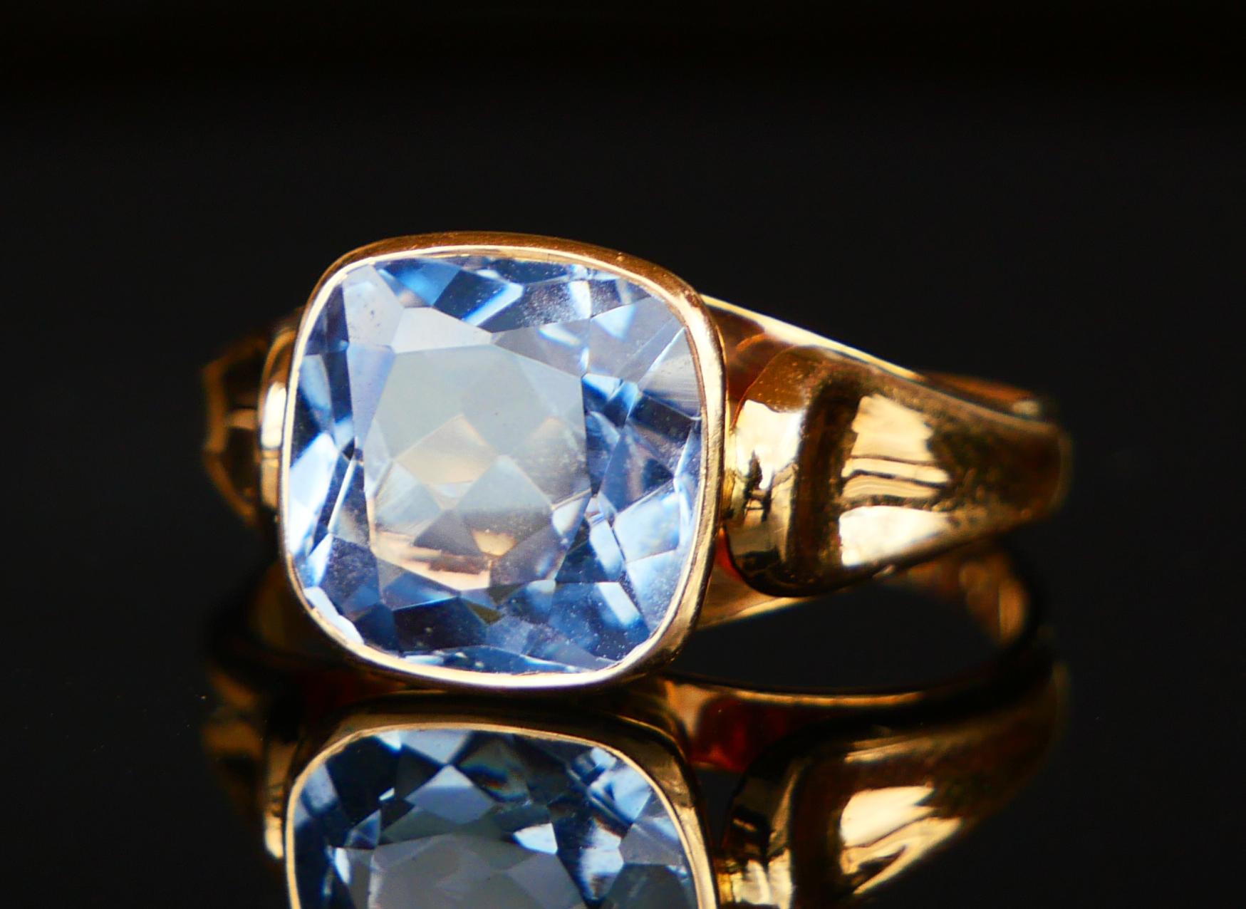 1970 Ring natural 4ct Aquamarine solid 18K Gold Ø6.25 US / 3.3 gr For Sale 4
