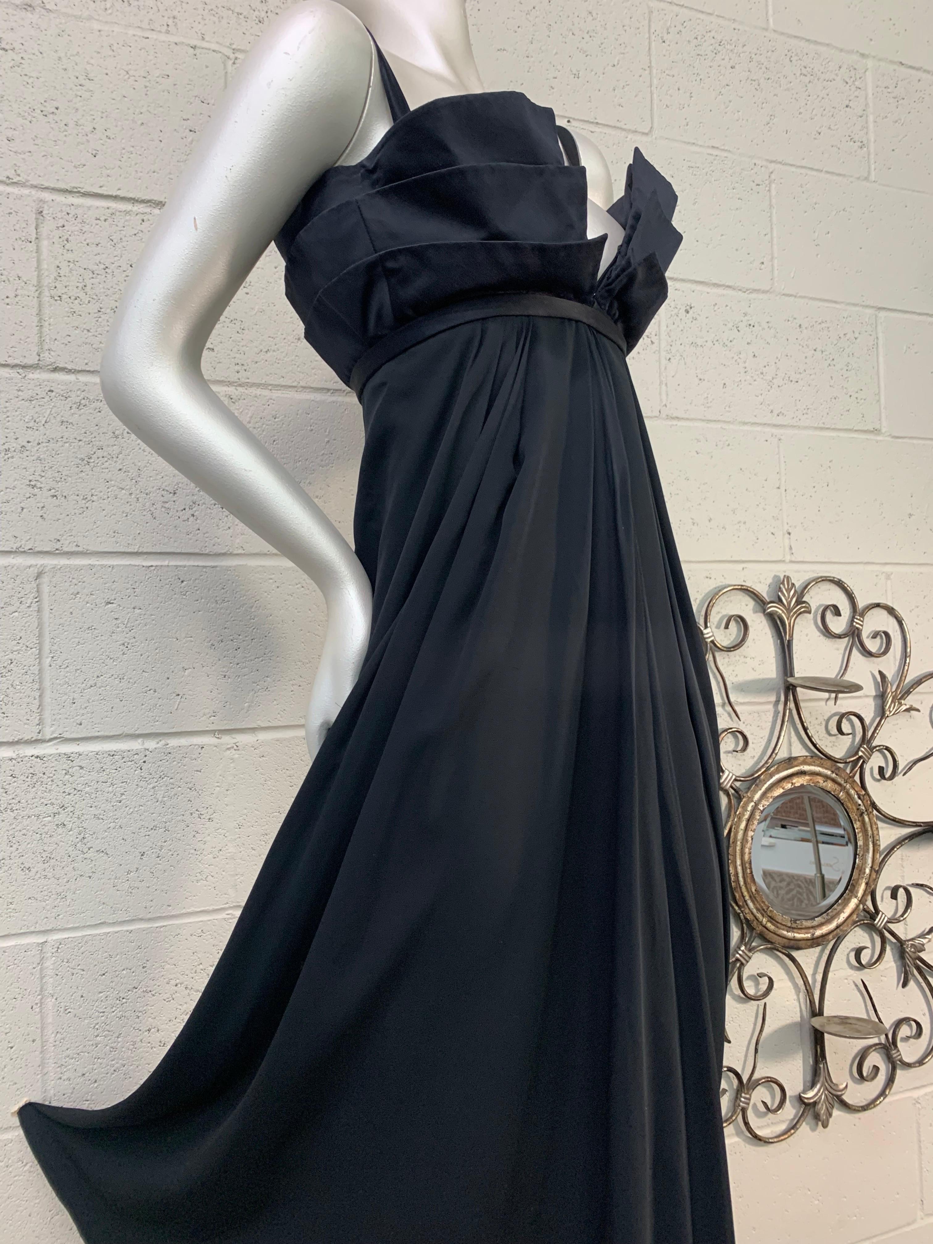 1970 Roberto Capucci Black Silk Empire Gown w Multi-Layered Structured Bodice In Excellent Condition For Sale In Gresham, OR