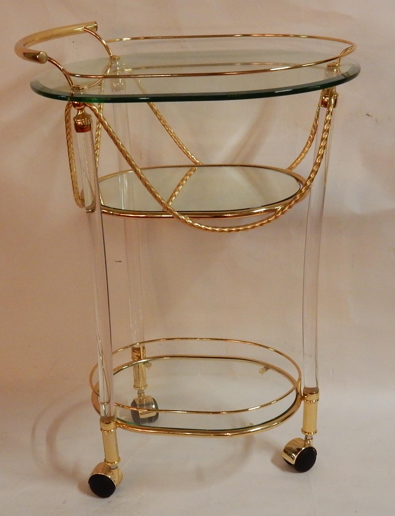 1970 Rolling Bar Lucite and Gilted Metal with Garland 10