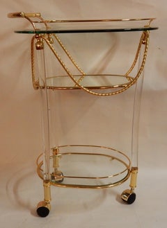 1970 Rolling Bar Lucite and Gilted Metal with Garland