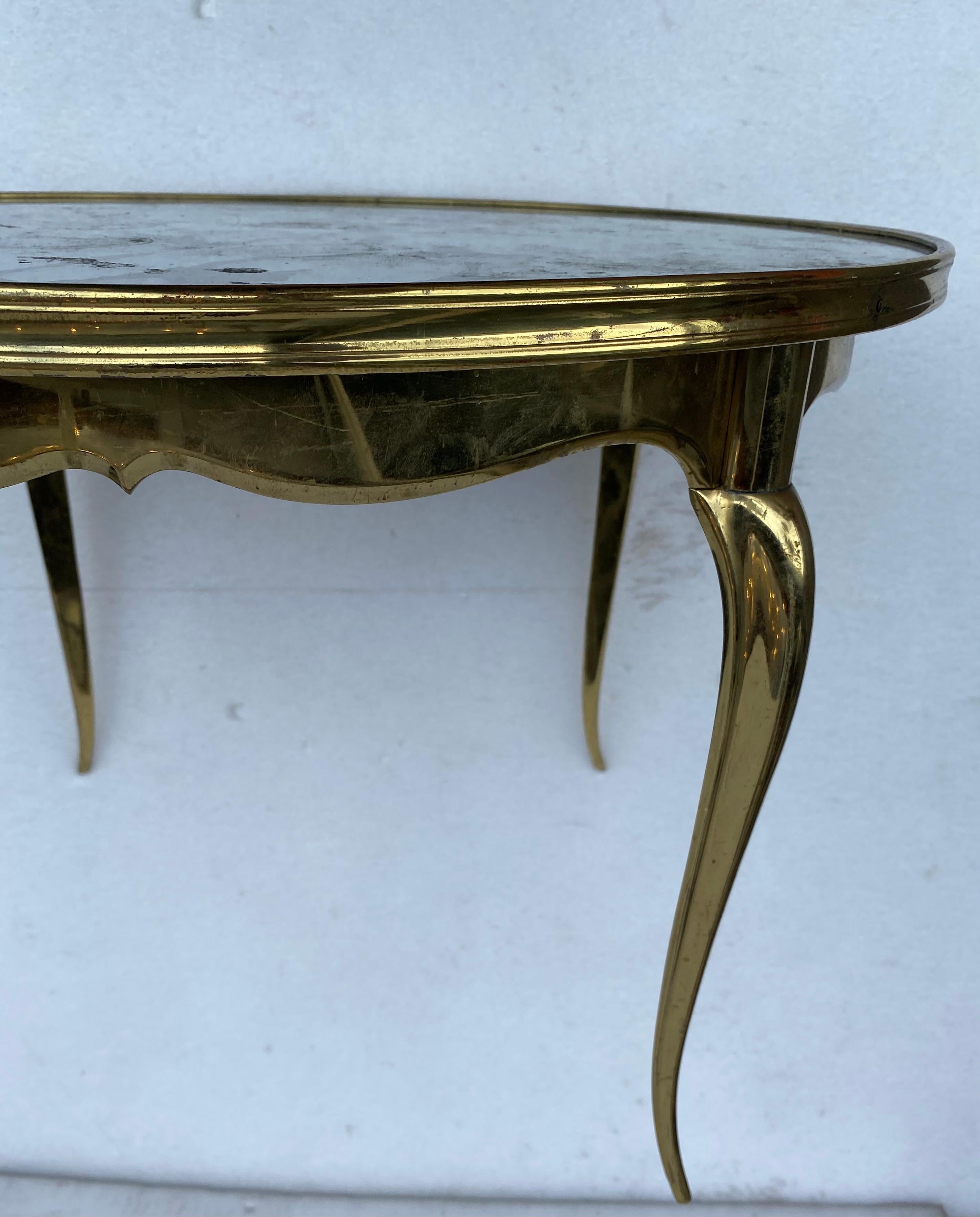 1970′ Round Coffee Table Gilt Bronze Maison Jansen Ø 65 H 44 cm For Sale 1