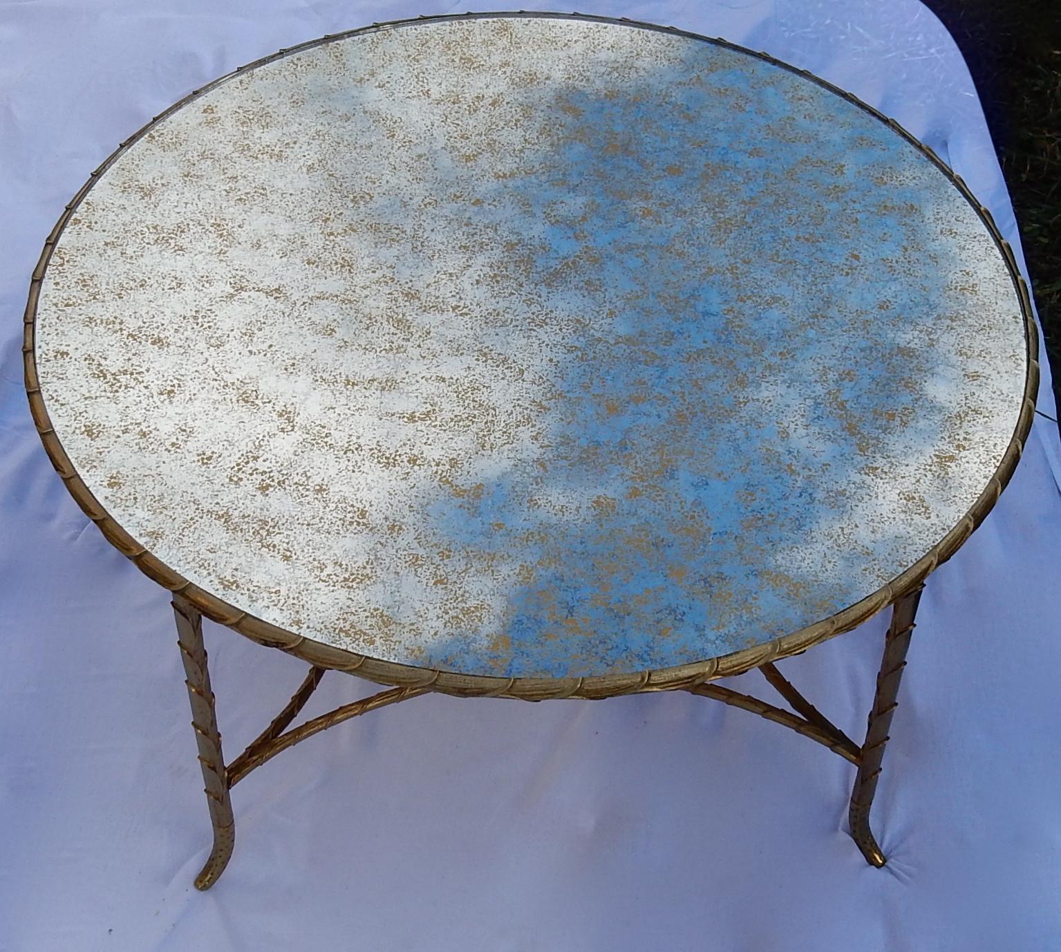 Neoclassical 1970 Round Coffee Table Style of Maison Charles, Top in Glass