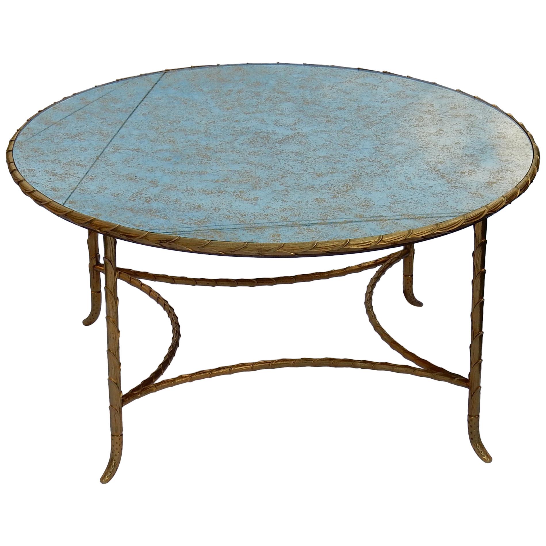 1970 Round Coffee Table Style of Maison Charles, Top in Glass