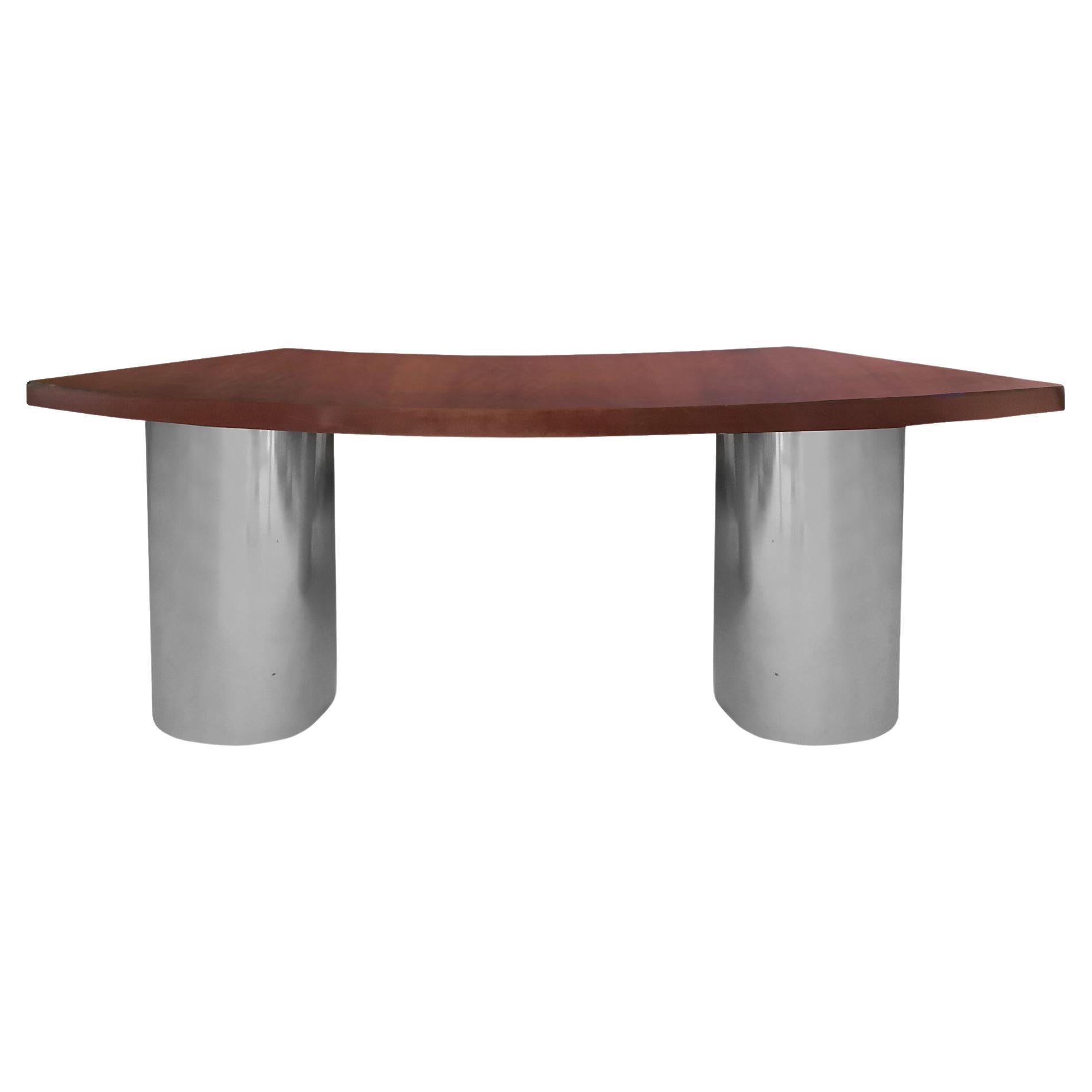 1970's "Boomerang" Desk in Walnut, Chrome Plated Steel and Glass - Italy For Sale