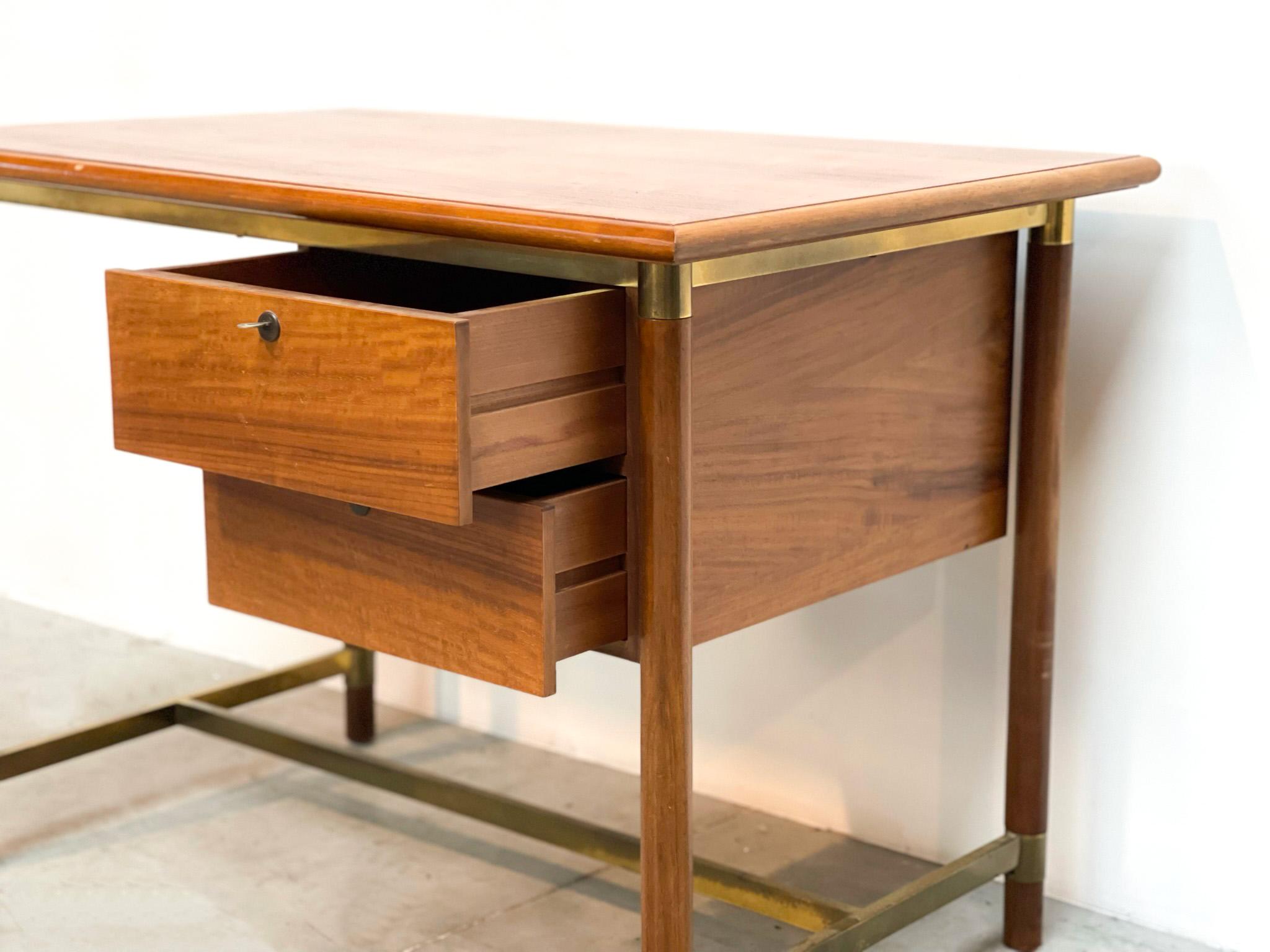 Late 20th Century 1970' S Brass & Oak Italian Desk For Sale
