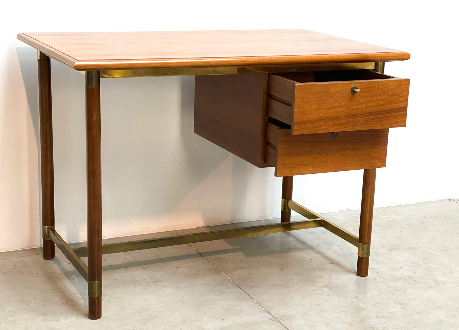 1970' S Brass & Oak Italian Desk For Sale 1