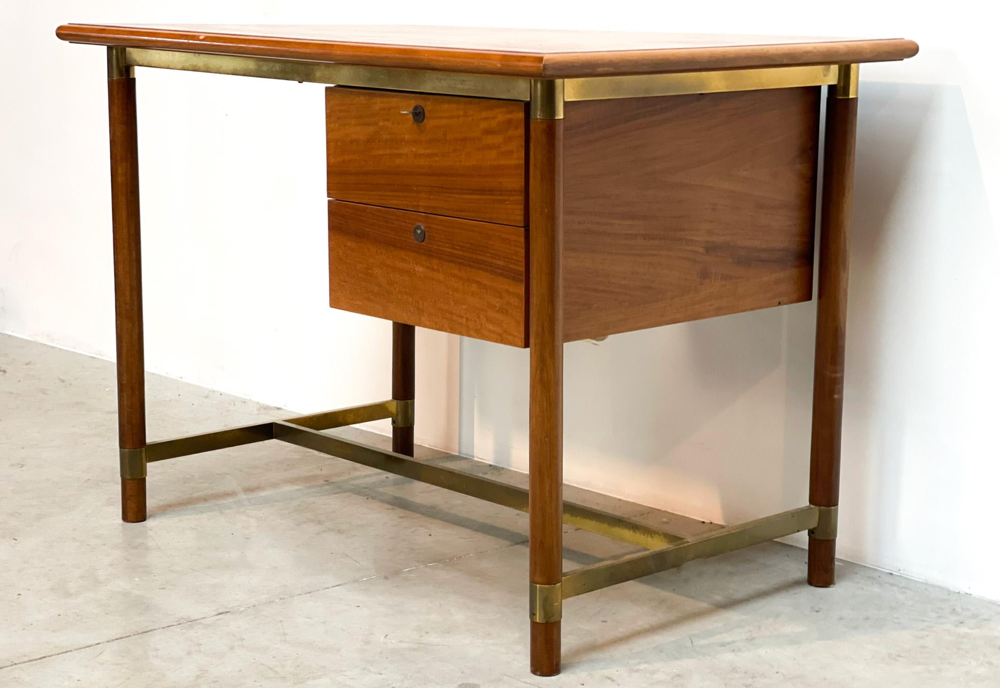 1970' S Brass & Oak Italian Desk For Sale 2