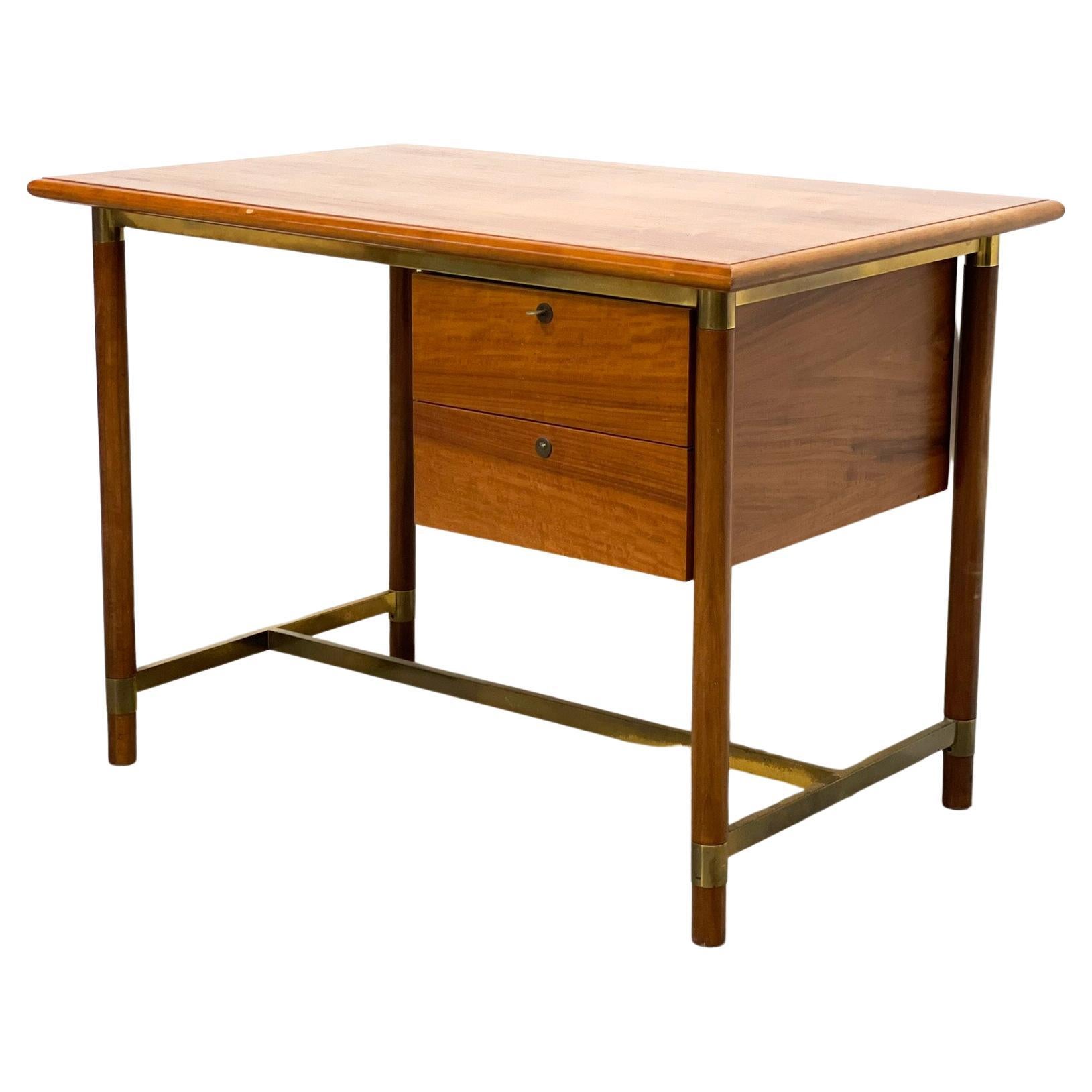 1970' S Brass & Oak Italian Desk For Sale