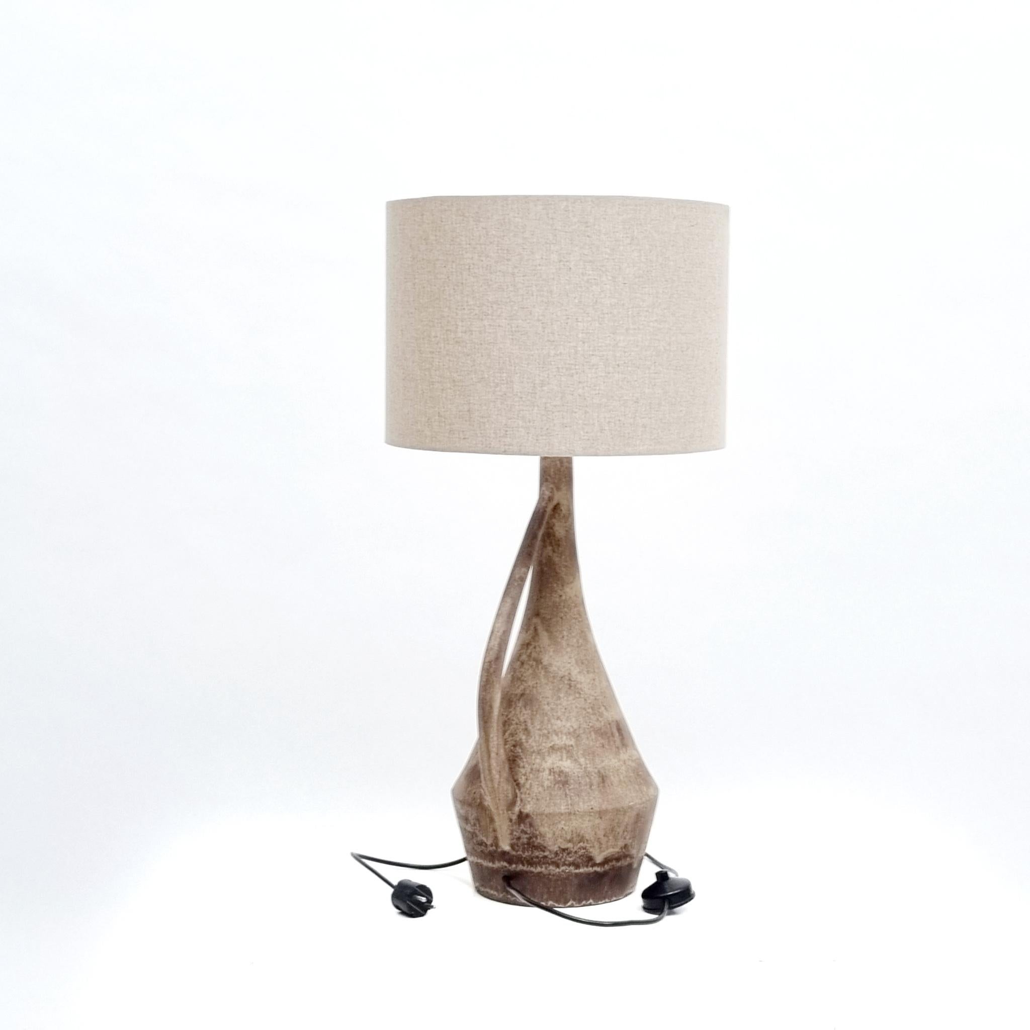 Large French Midcentury ceramic table lamp in the Brutalist style.