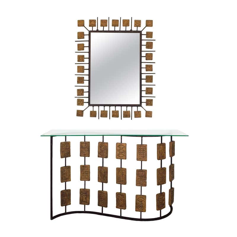 1970s Console And Mirror By Mario Giani Clizia Steel Terracotta Italy For Sale At 1stdibs