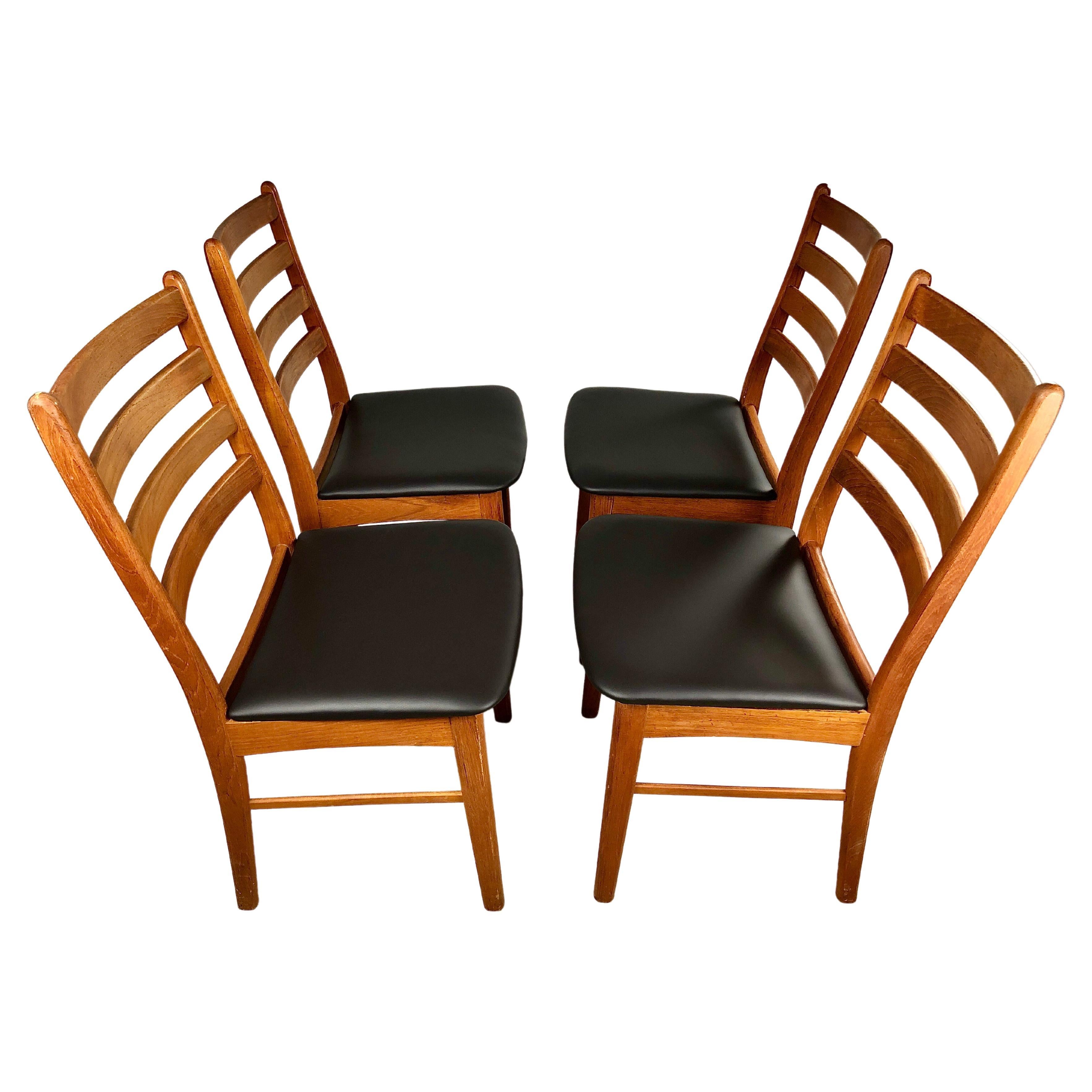 1970´s Four Danish Teak Dining Chairs with Leathered Seats by Korup Stolefabrik