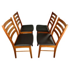 Vintage 1970´s Four Danish Teak Dining Chairs with Leathered Seats by Korup Stolefabrik