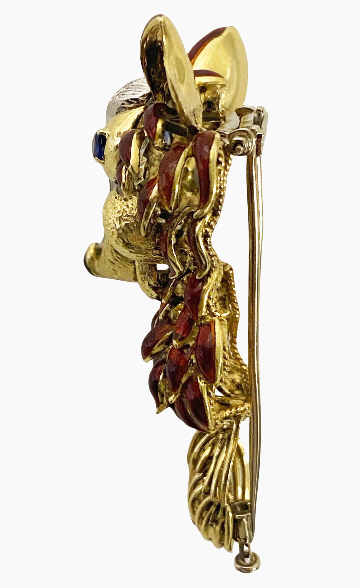 1970’ s Fox brooch 18K Diamonds Sapphires Enamel Spritzer & Fuhrmann For Sale 5