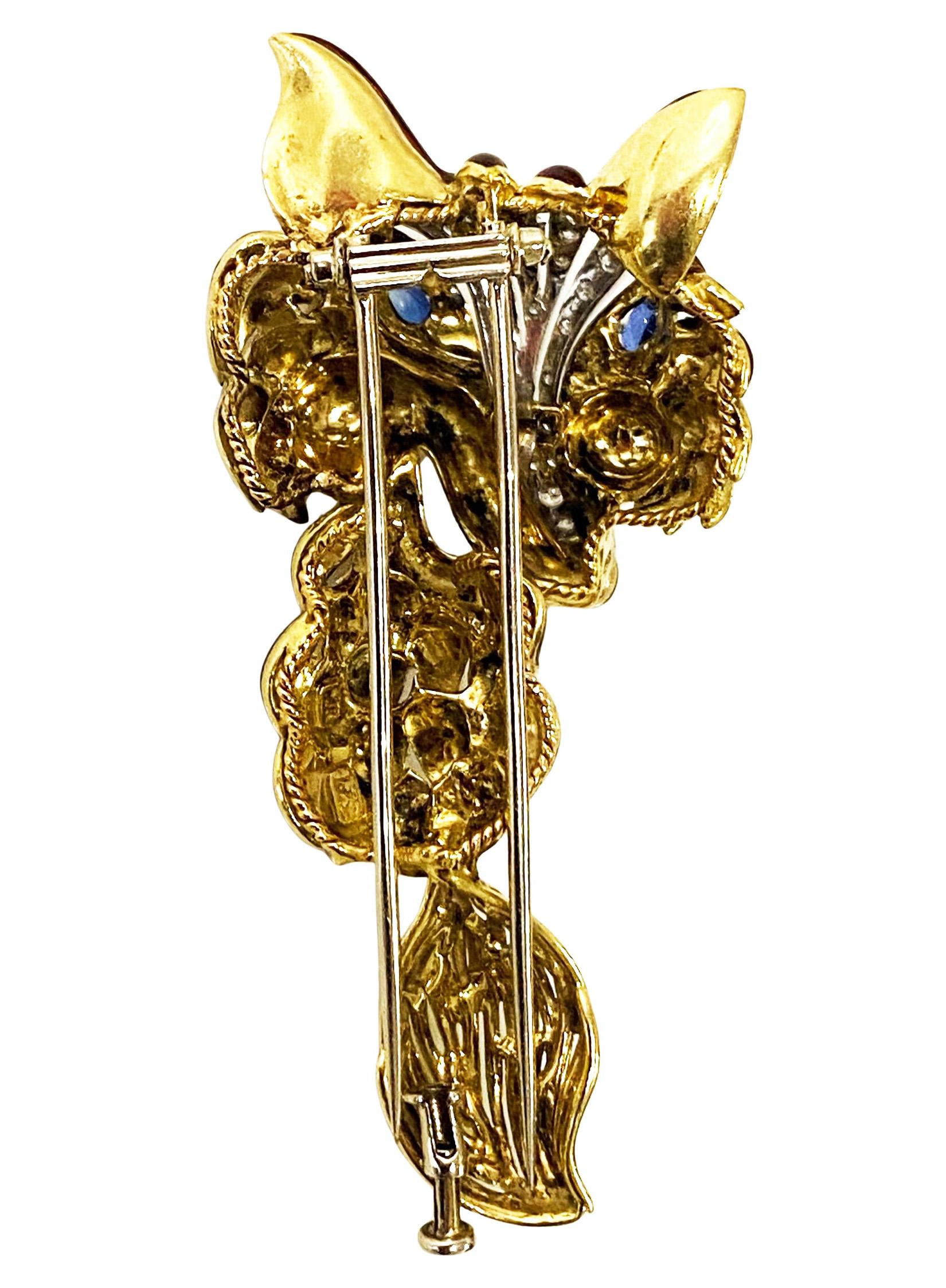 Women's or Men's 1970’ s Fox brooch 18K Diamonds Sapphires Enamel Spritzer & Fuhrmann For Sale