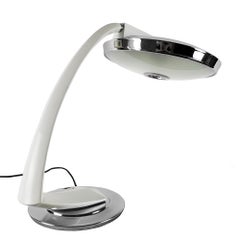 1970's Large "Boomerang" Desk Lamp by Fase, Steel, Frosted Glass - Spain