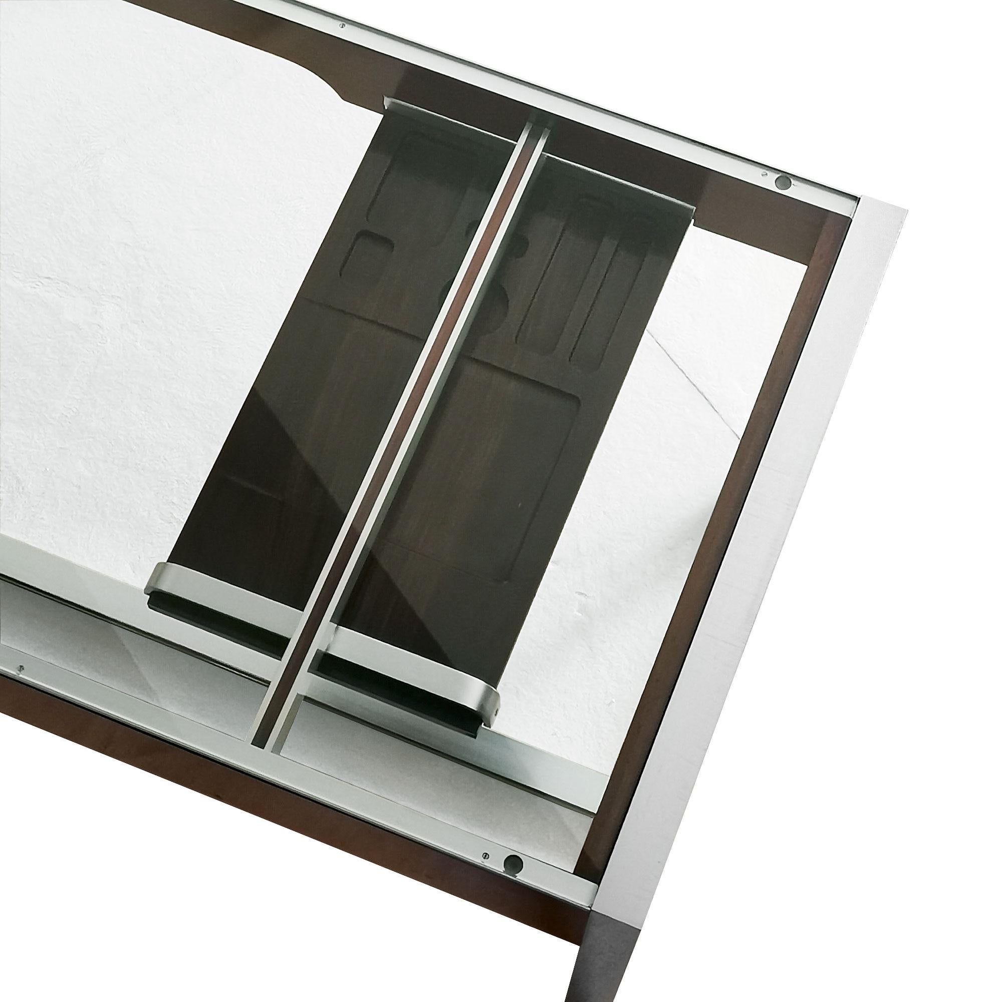 Modern 1970´s Large Aluminium- Mahogany Desk by Claude Gaillard for Ligne Roset, France