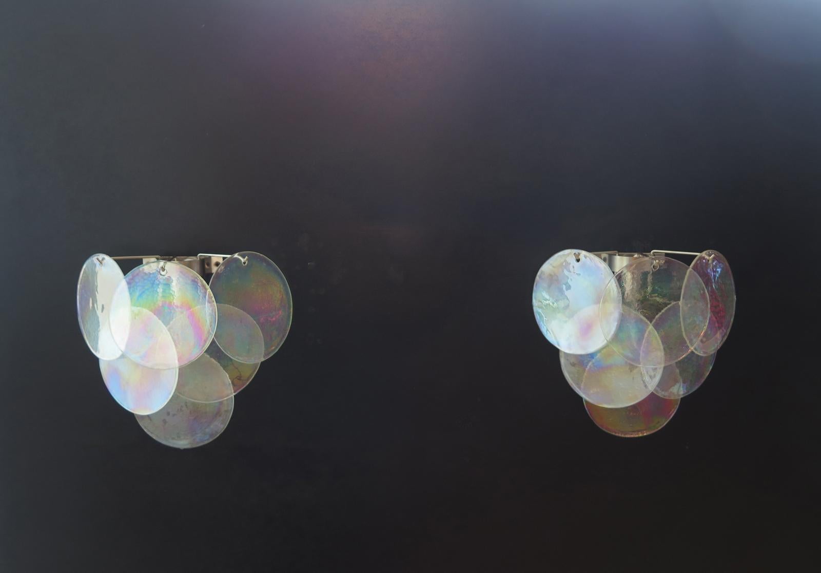 1970' s Pair of Vistosi sconces - iridescent Murano Glasses For Sale 1