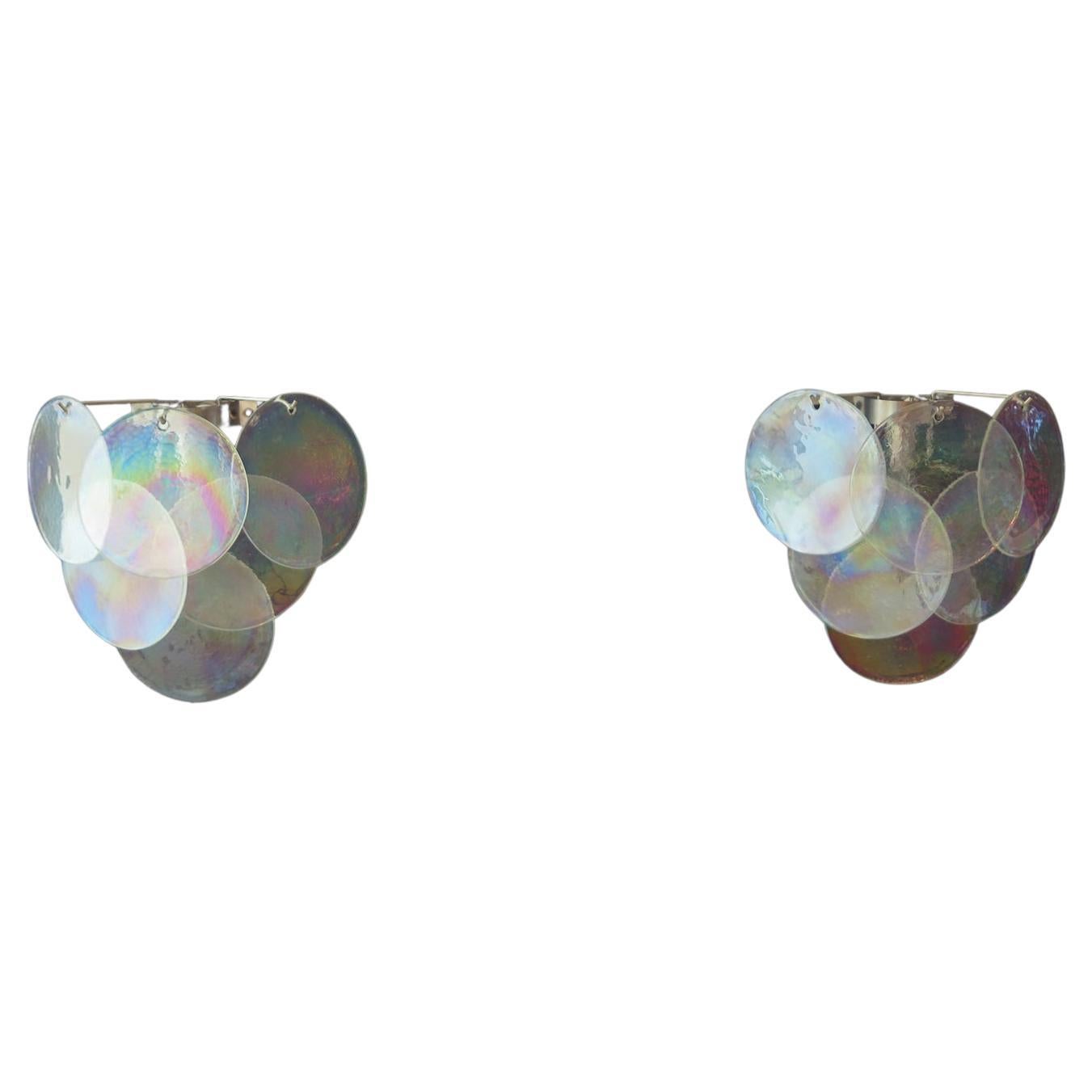 1970' s Pair of Vistosi sconces - iridescent Murano Glasses For Sale