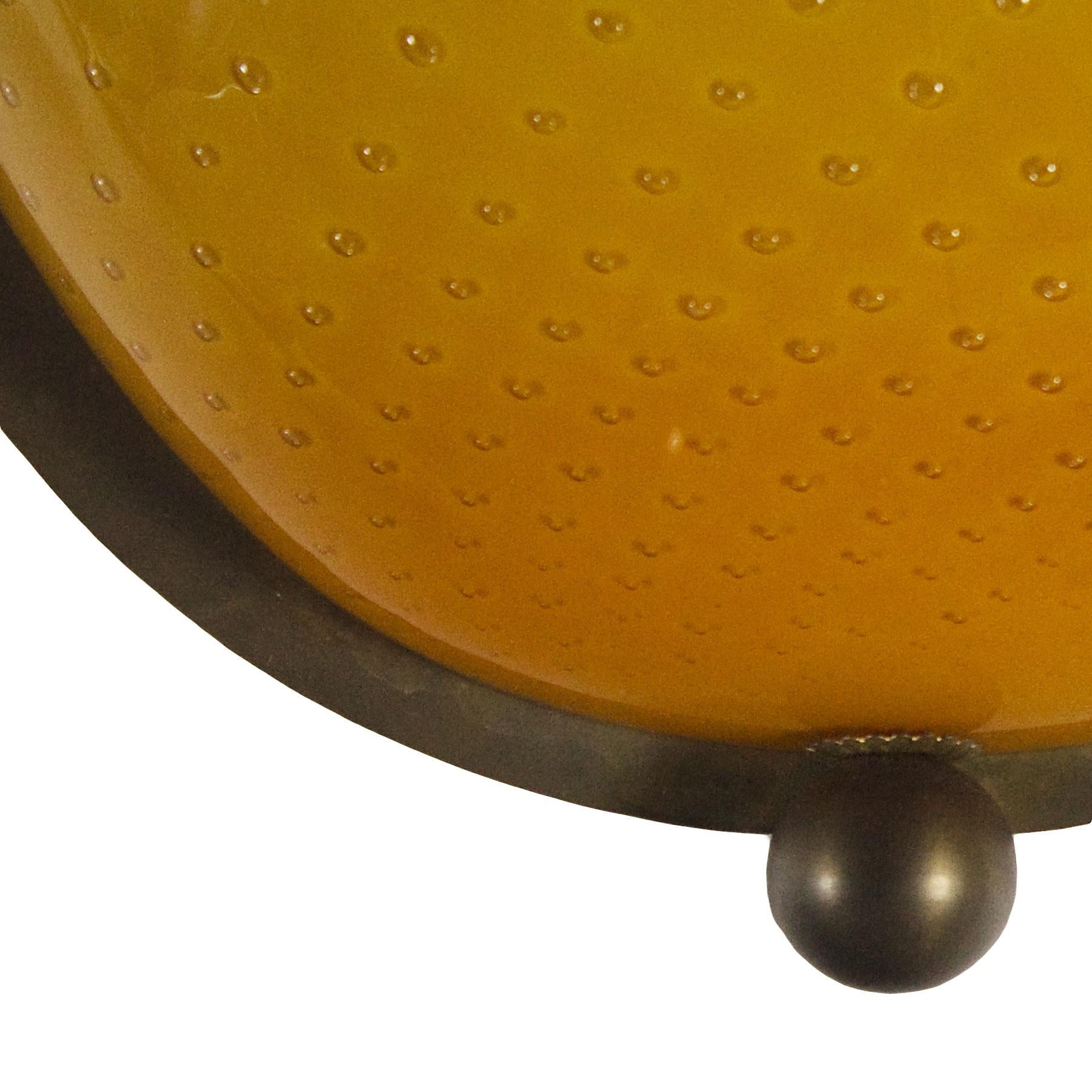 1970s Pair of Wall Lights in Brass, Yellow-Orange Bubble Molten Glass - Italy In Good Condition In Girona, ES