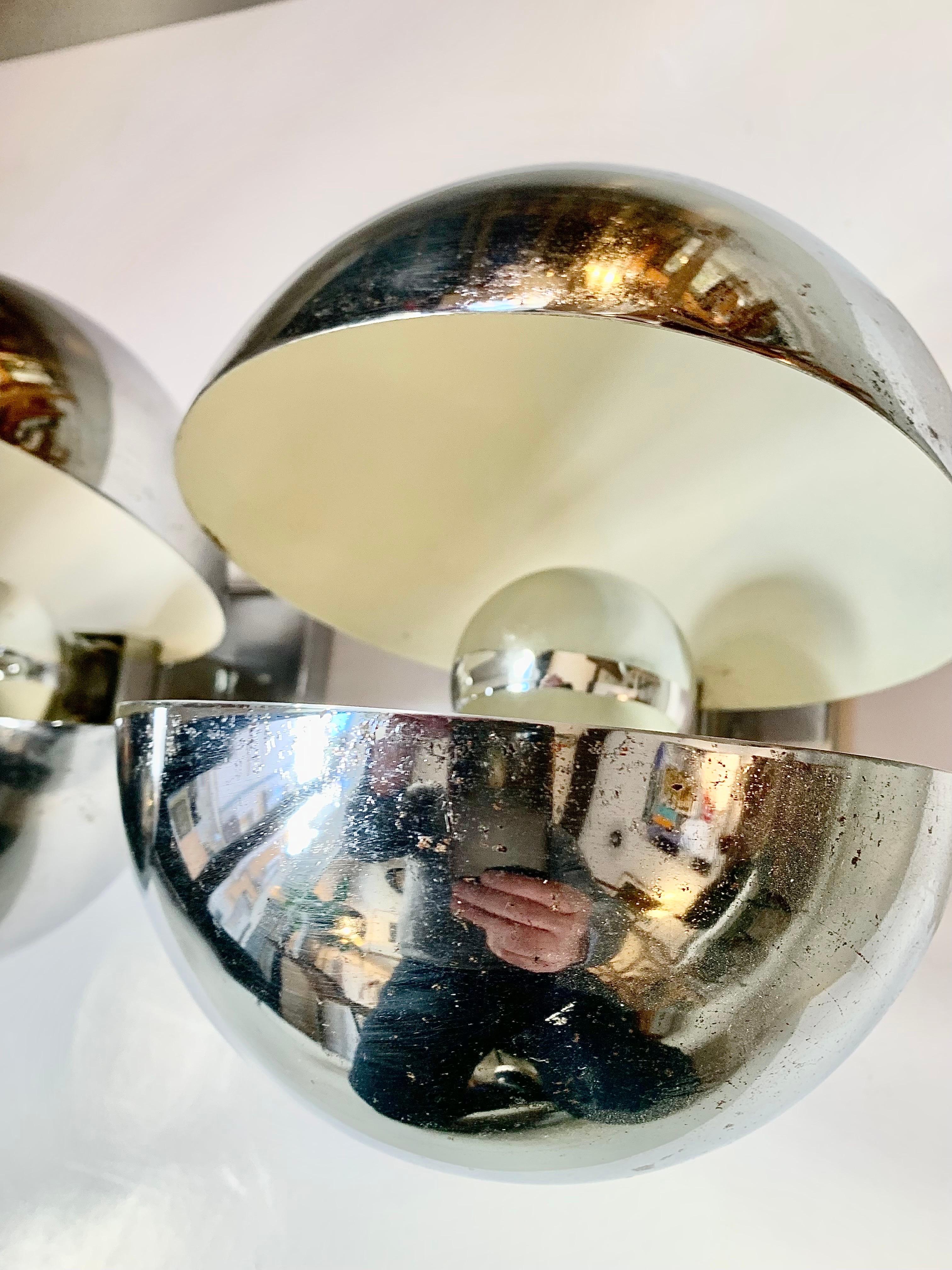 1970s Pair Space Age Ball Chrome and Lacquered Metal Wall Sconces For Sale 1