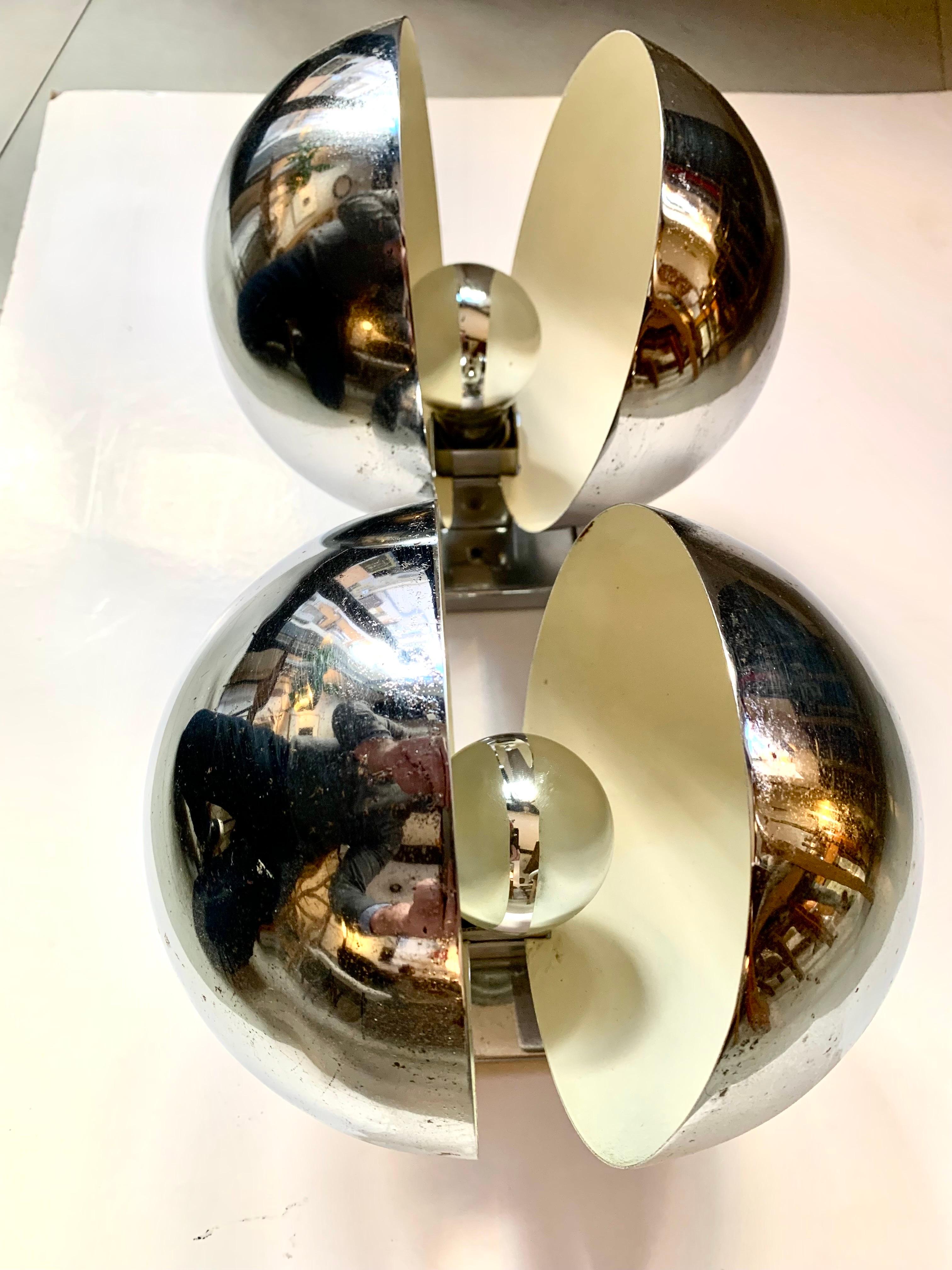 1970s Pair Space Age Ball Chrome and Lacquered Metal Wall Sconces For Sale 2