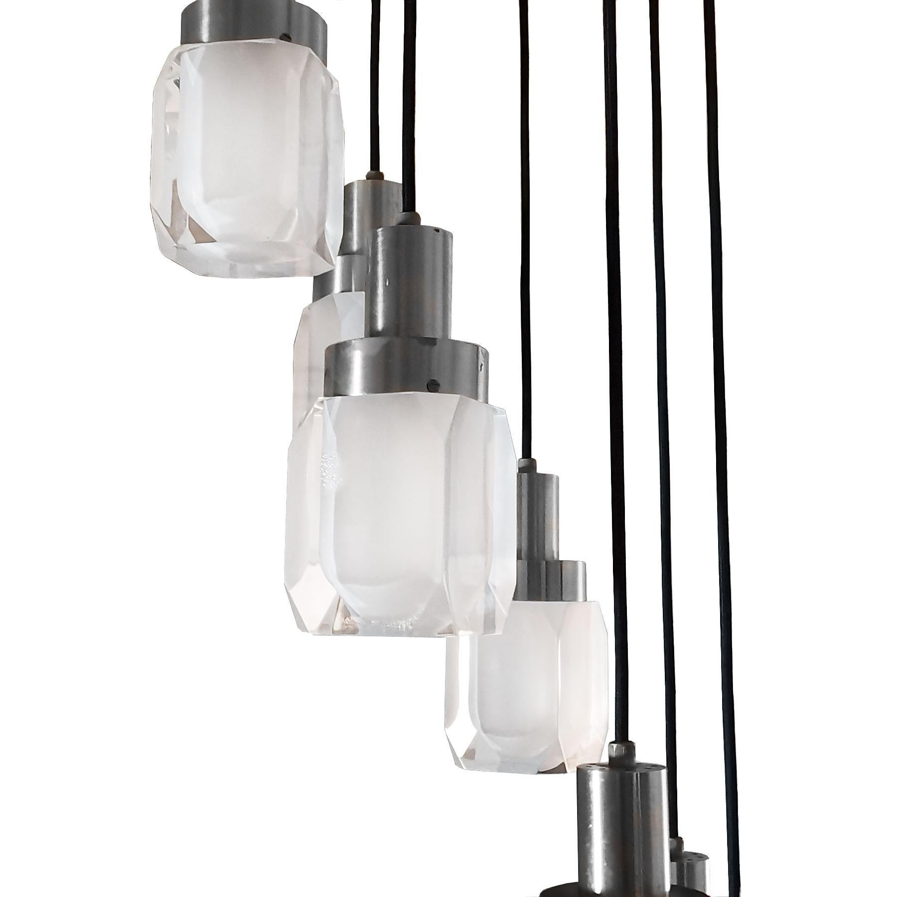 Modern 1970s Pendant with Eight Lights by Gaetano Misaglia, Plexiglass, Metal, Italy