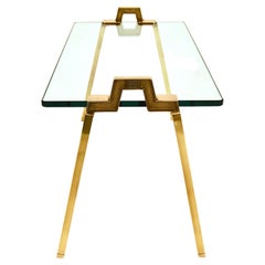 Table basse vintage Peter Ghyczy, 1970 Table d'appoint à plateau en verre et laiton