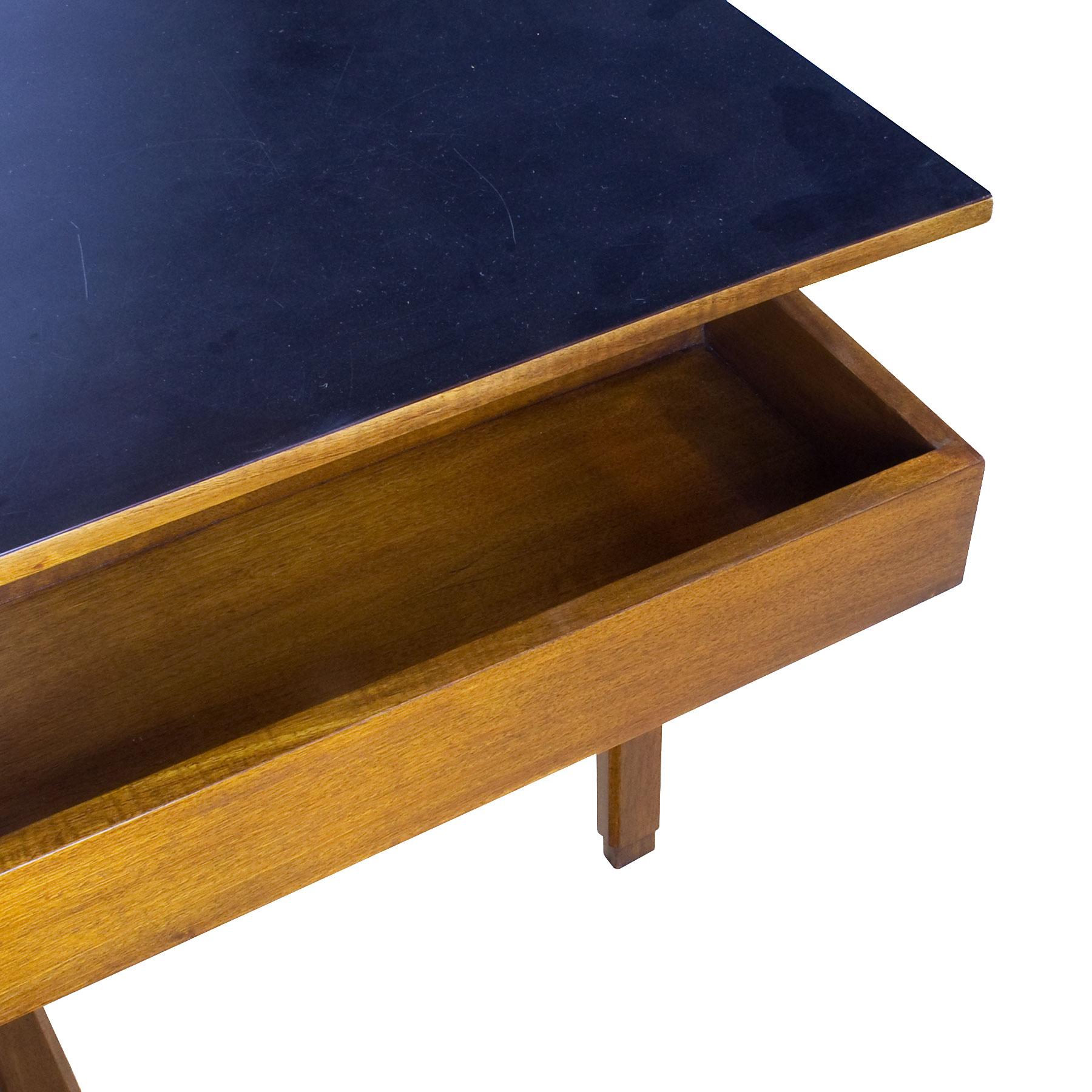 1970s Rationalist Desk by Pietro Bossi, Waxed Walnut, Brass, Formica, Italy 4