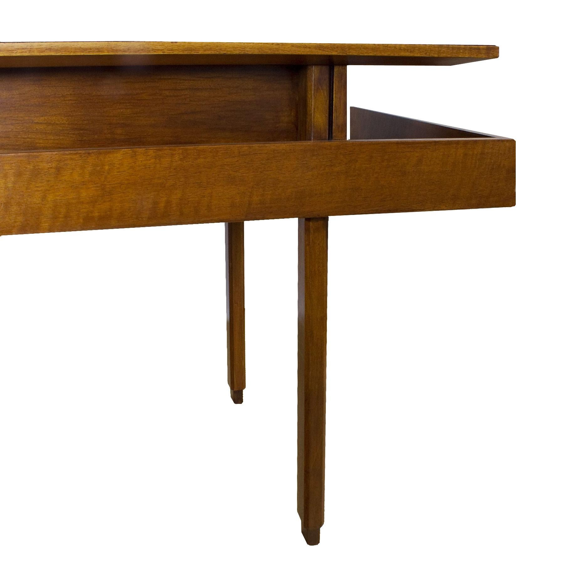 1970s Rationalist Desk by Pietro Bossi, Waxed Walnut, Brass, Formica, Italy 5