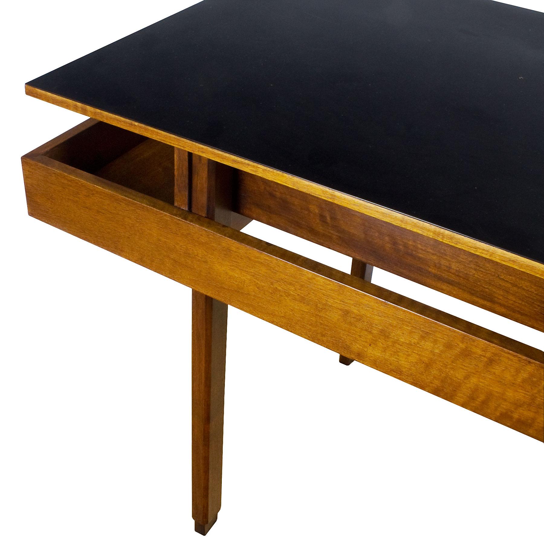 1970s Rationalist Desk by Pietro Bossi, Waxed Walnut, Brass, Formica, Italy 6