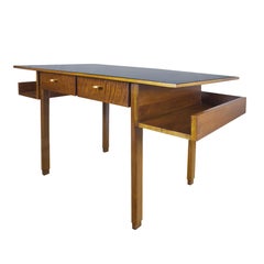 1970s Rationalist Desk by Pietro Bossi, Waxed Walnut, Brass, Formica, Italy