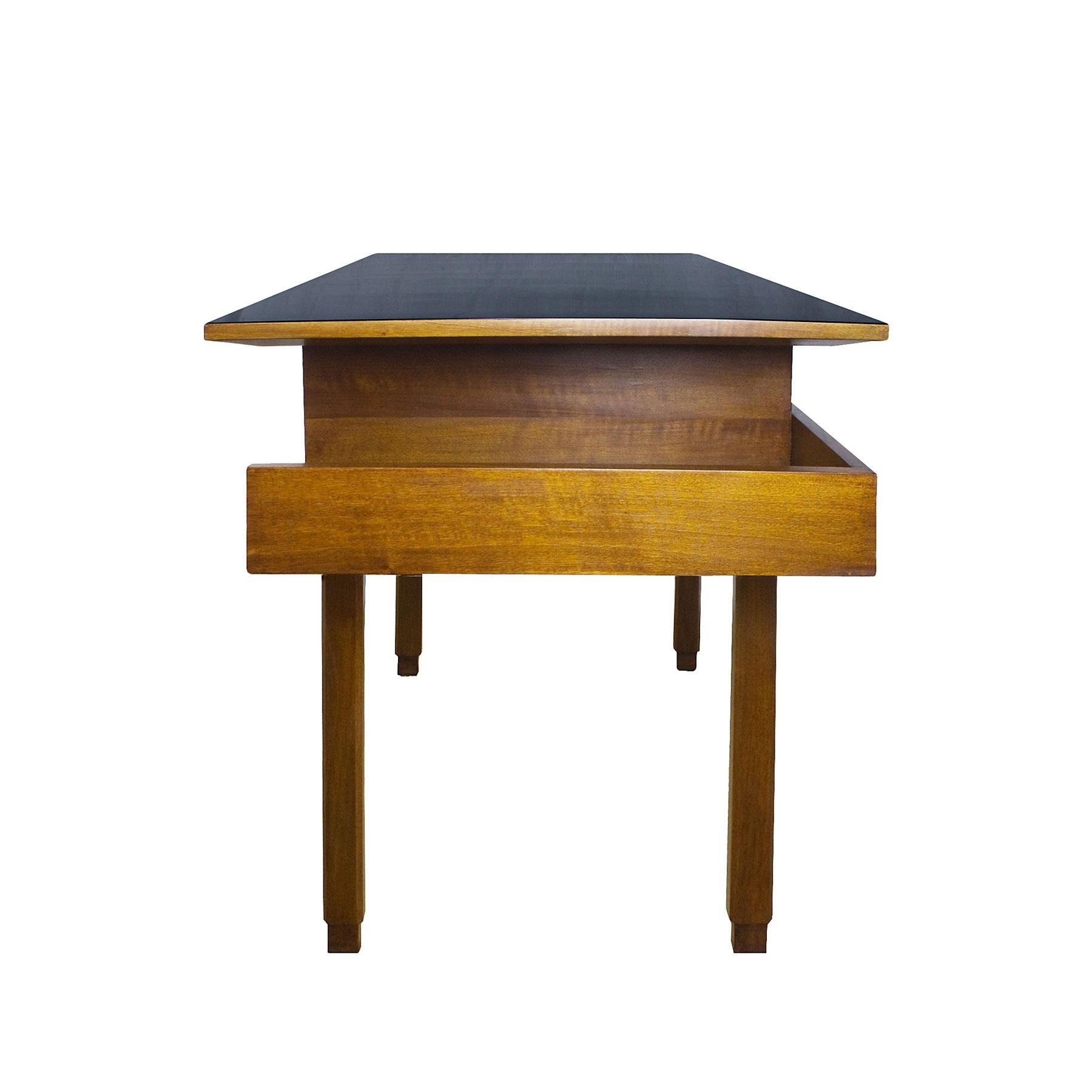 Modern 1970s Rationalist Desk by Pietro Bossi, Waxed Walnut, Brass, Formica, Italy