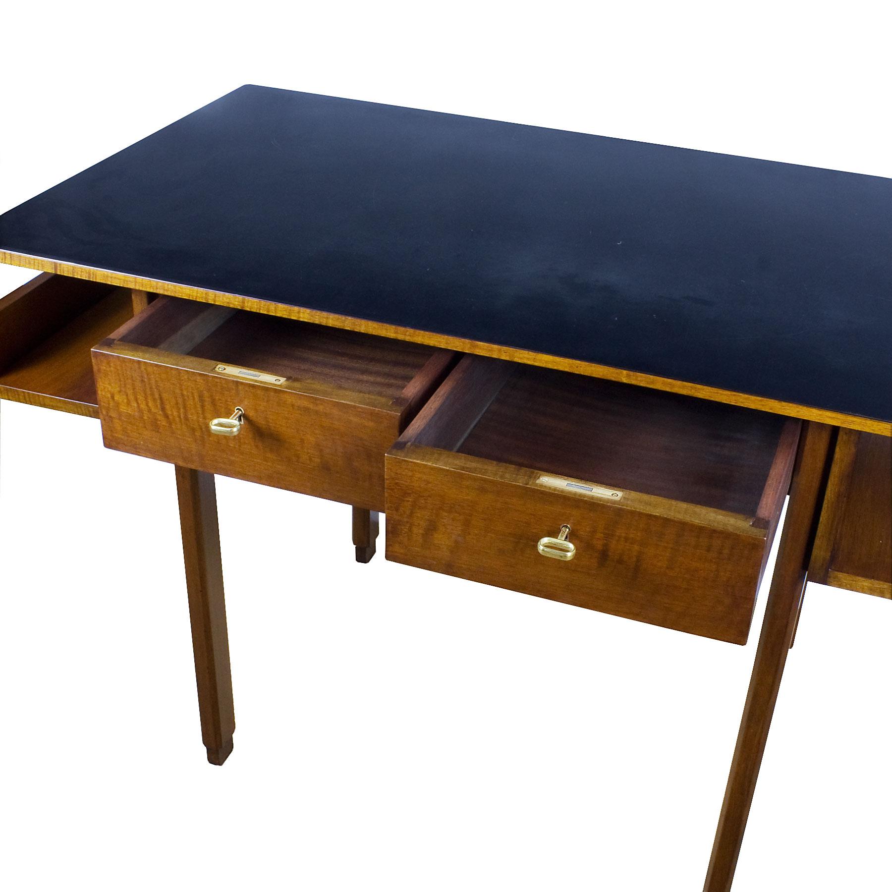 1970s Rationalist Desk by Pietro Bossi, Waxed Walnut, Brass, Formica, Italy 2