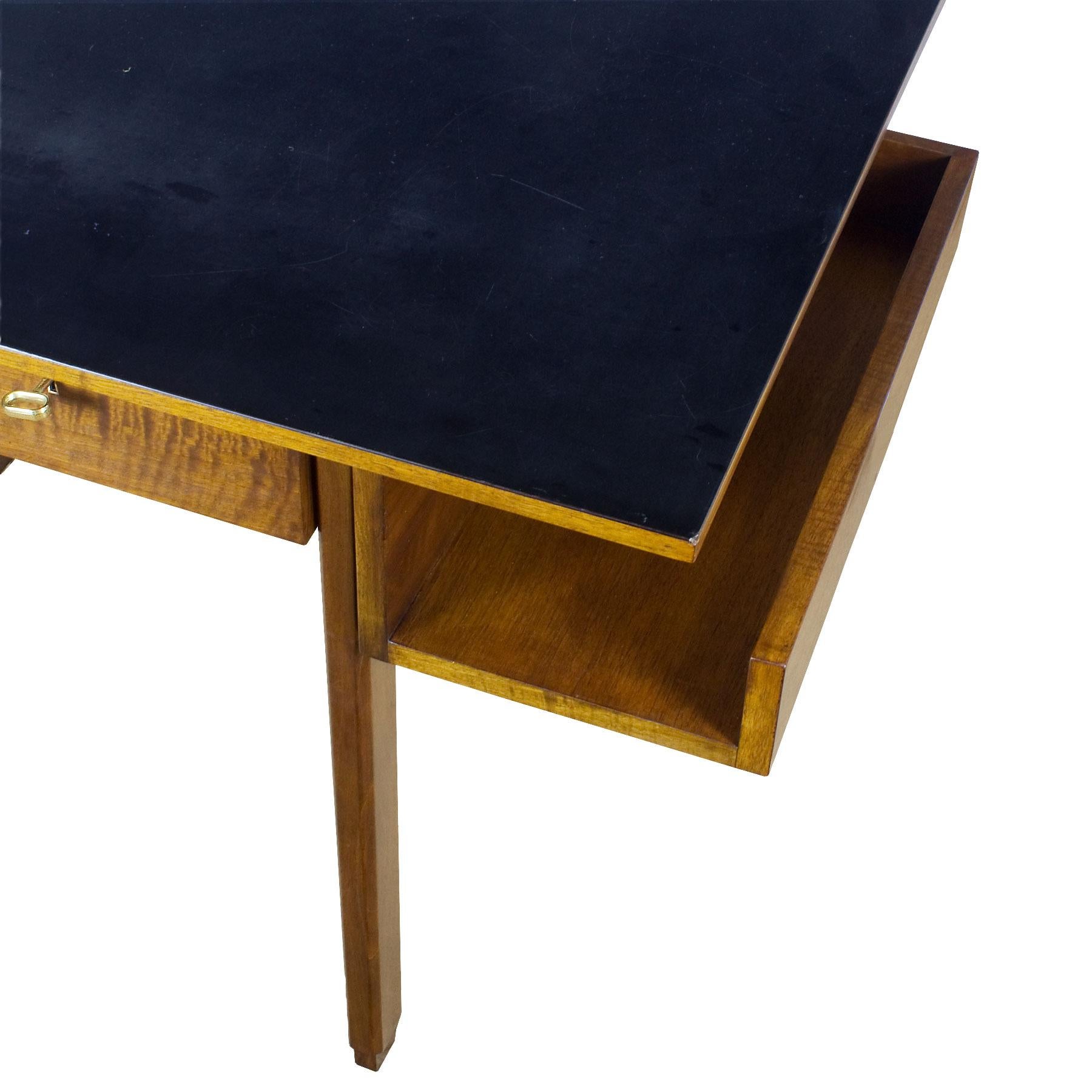 1970s Rationalist Desk by Pietro Bossi, Waxed Walnut, Brass, Formica, Italy 3