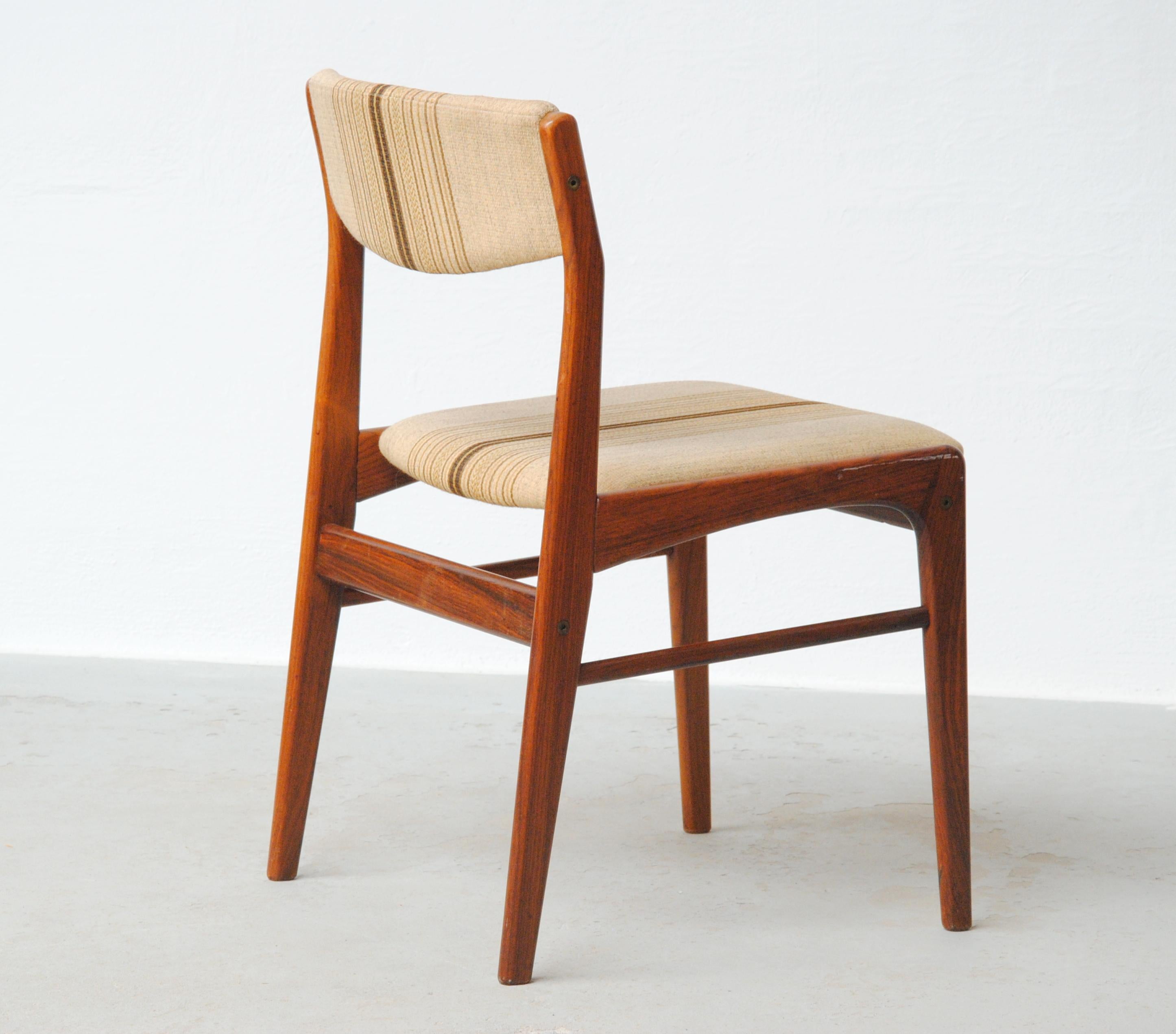 Late 20th Century 1970's Set of Five Restored Rosewood Dining Chairs Custom Upholstery Included For Sale