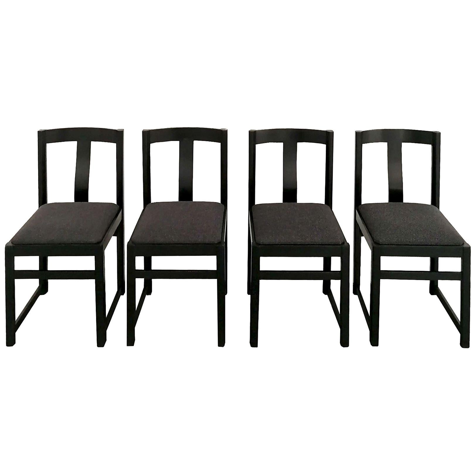 1970s Set of Four Chairs in the Style of Alfons Milà, Ash, Fabric, Barcelona