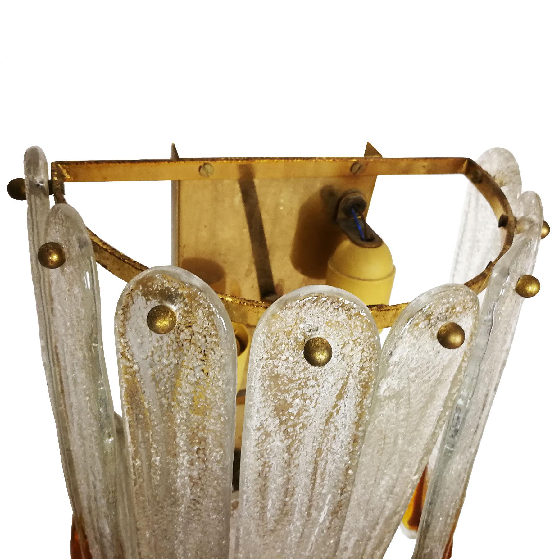 Italian 1970s Set of Four Murano Crystal Wall Lights by Mazzega, Brass, Italy, Murano