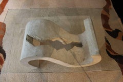 1970 "S" Shaped Sculpture Rectangular Coffee Table Cristal Top and Marble Base