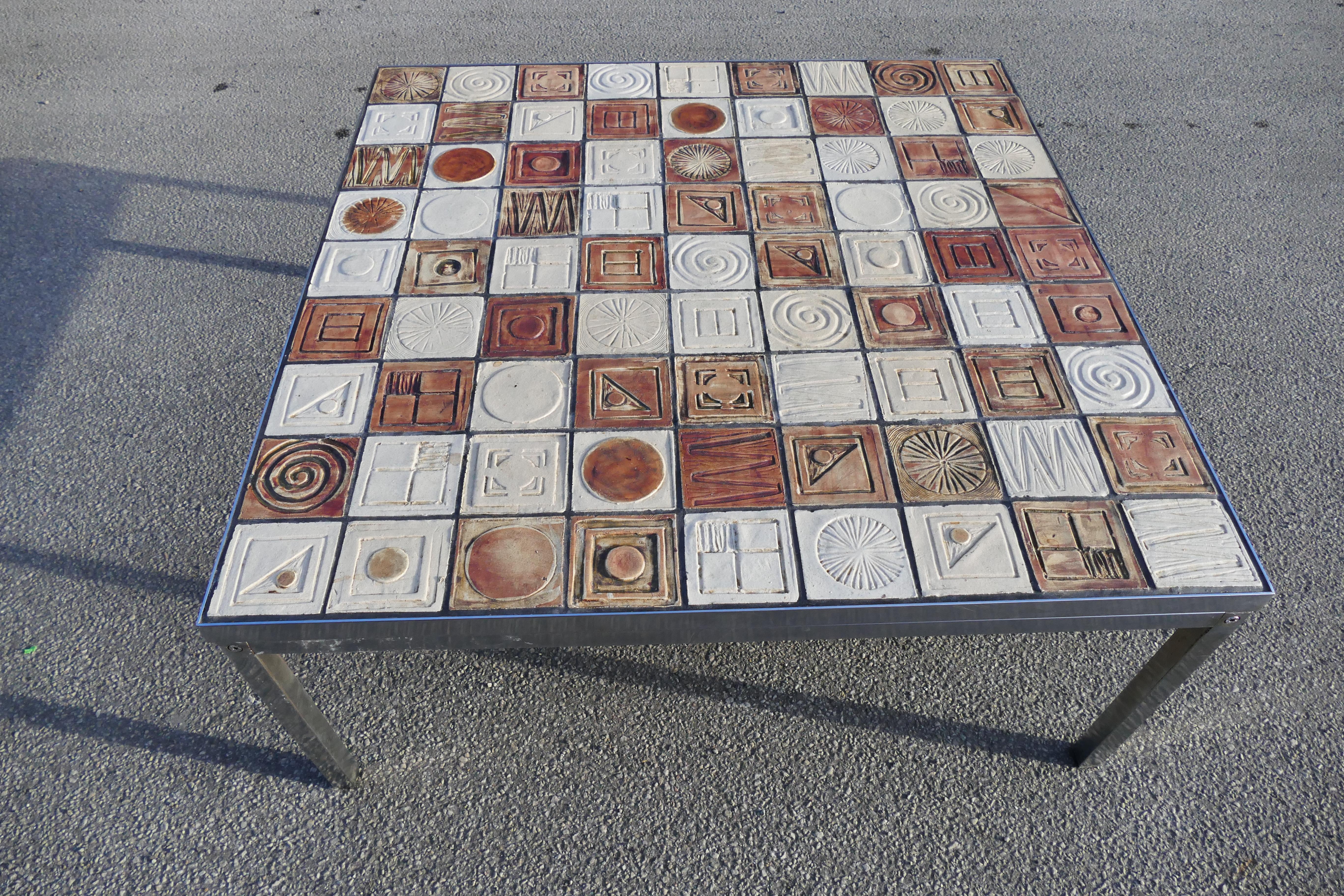 Danish 1970s Sofa Table in Steel and Ceramics