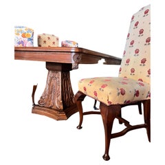 1970´S Spanish Solid Walnut Dining Table with Eight Chairs and Two Pedestals