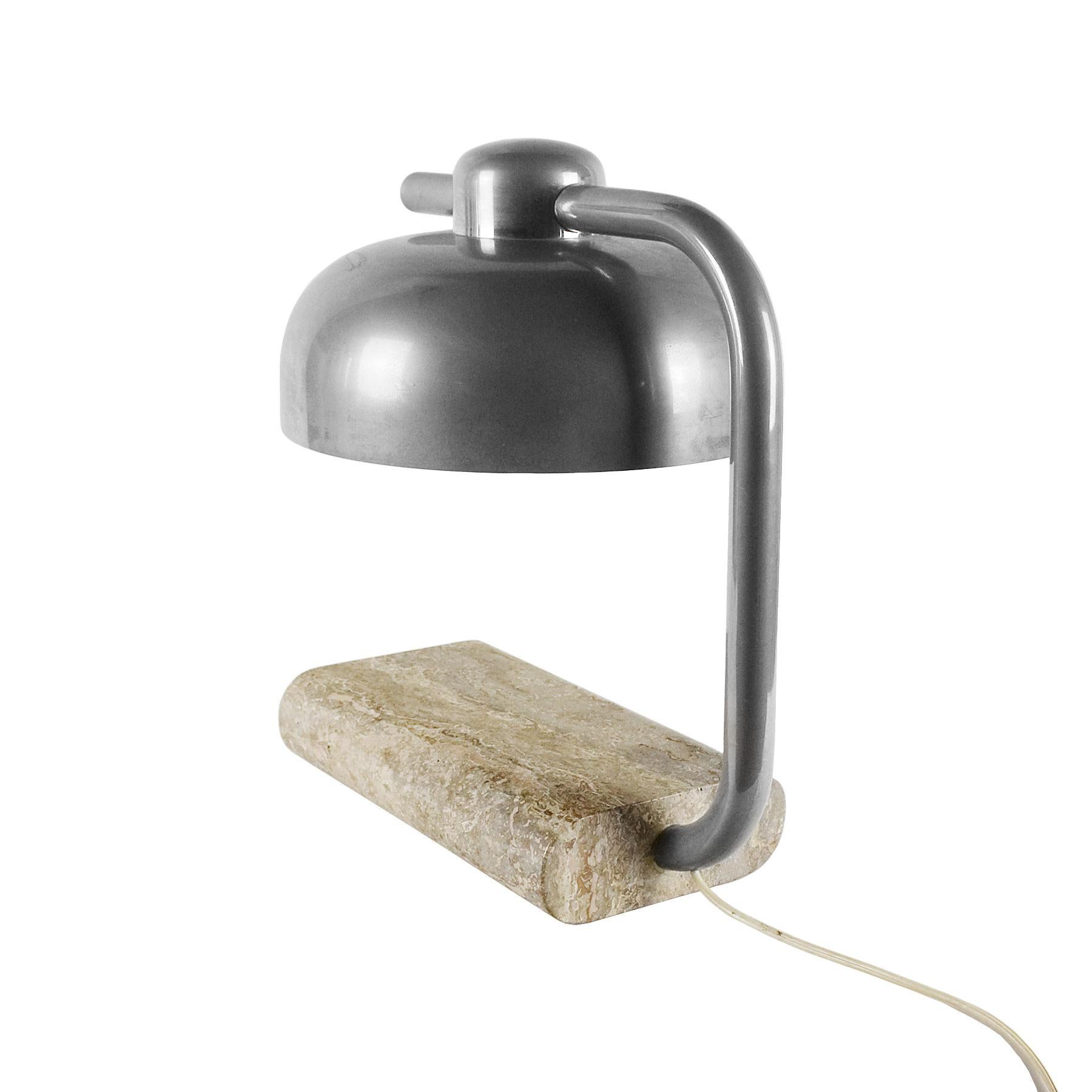 Italian 1970s Table or Desk Lamp by Paolo Salvi, Travertine Marble, Metal, Italy
