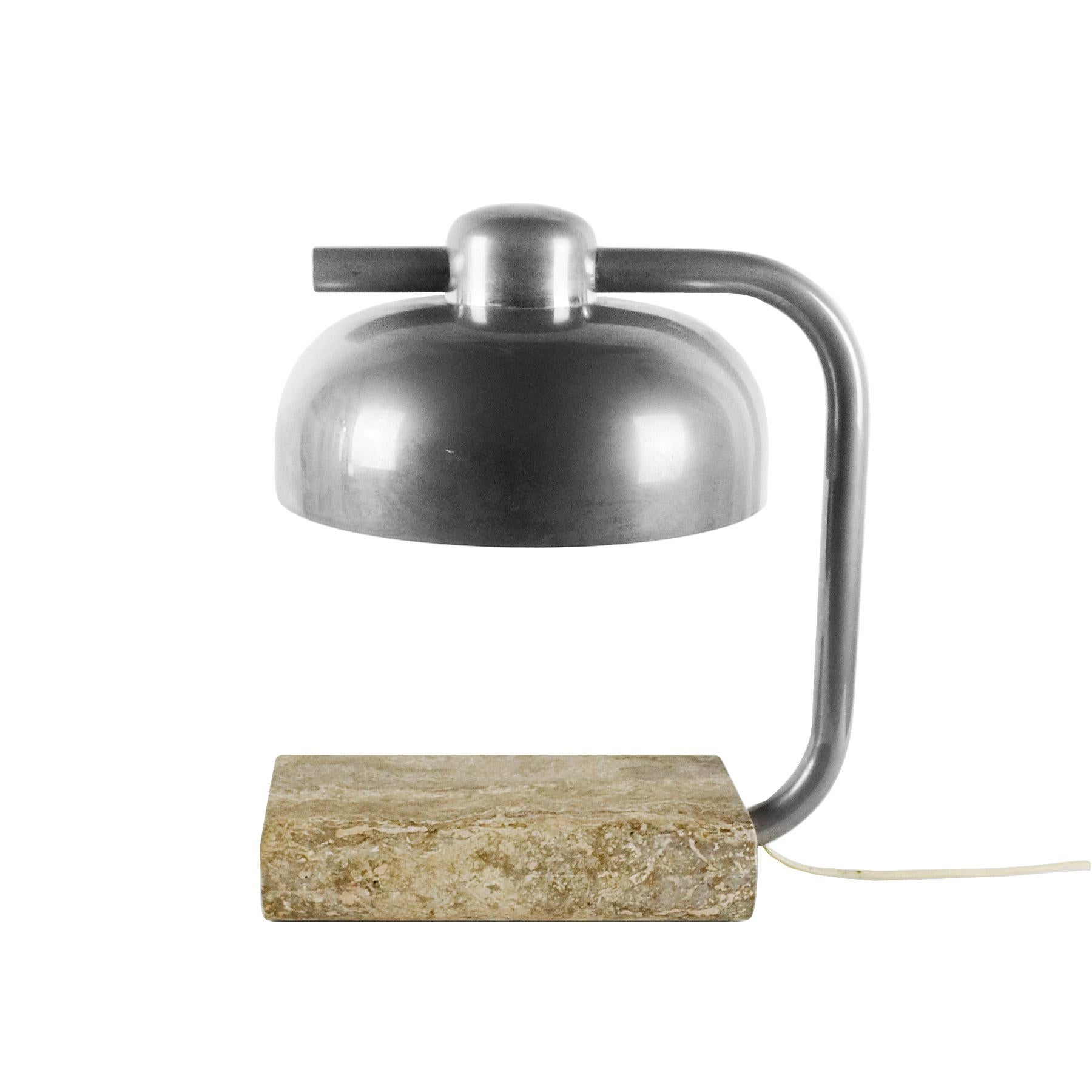 Plated 1970s Table or Desk Lamp by Paolo Salvi, Travertine Marble, Metal, Italy