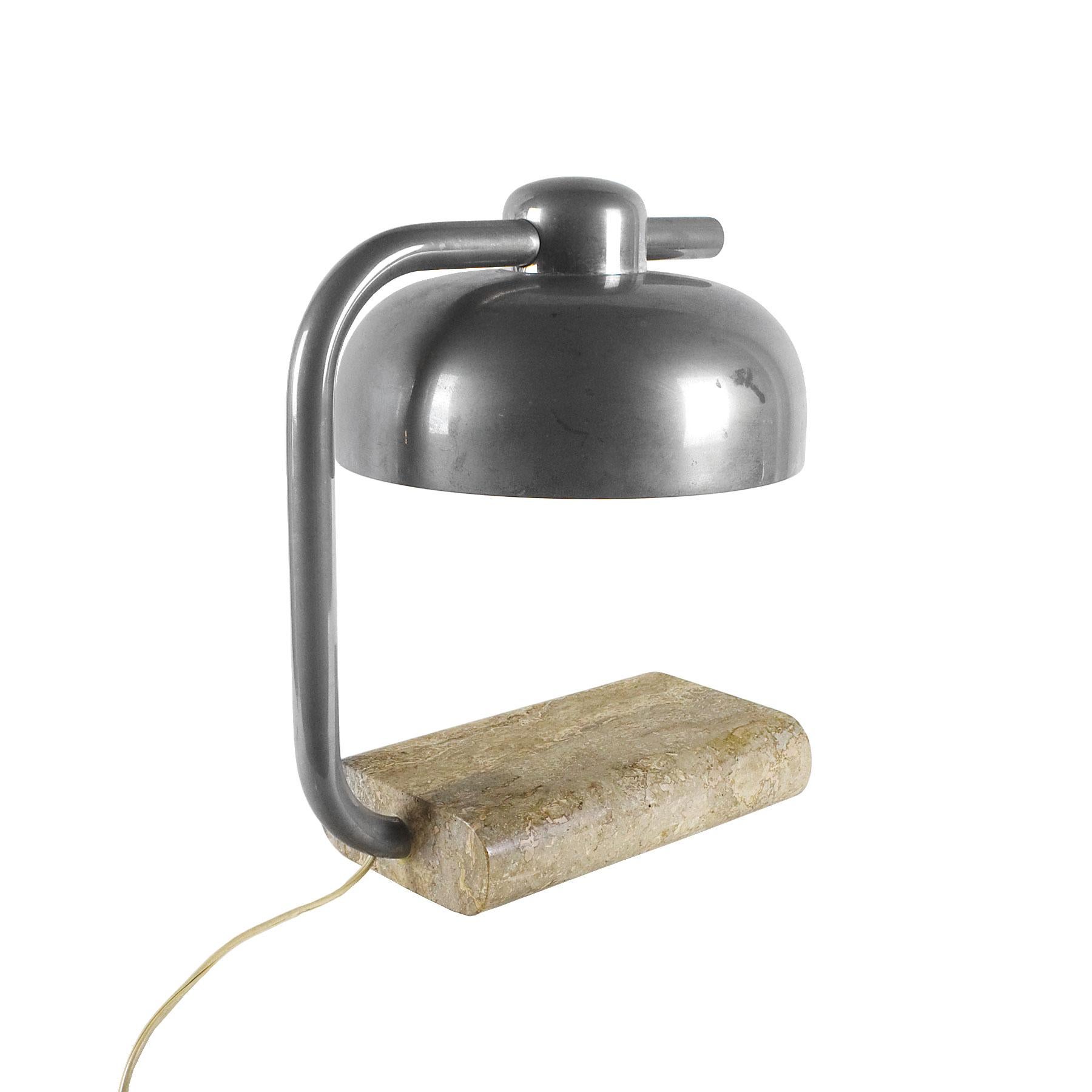 1970s Table or Desk Lamp by Paolo Salvi, Travertine Marble, Metal, Italy In Good Condition In Girona, ES