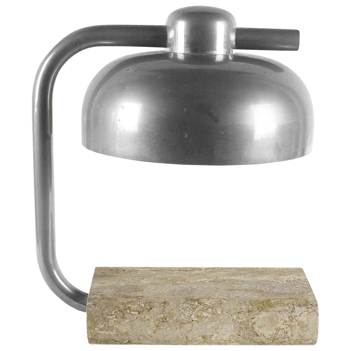 1970s Table or Desk Lamp by Paolo Salvi, Travertine Marble, Metal, Italy