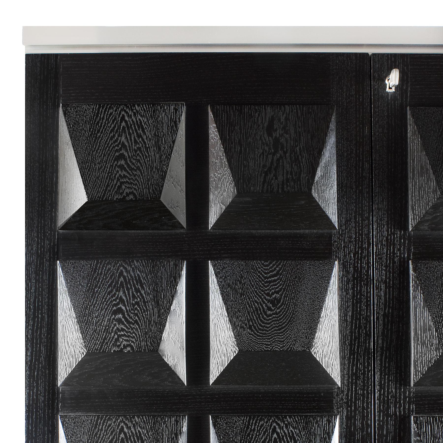 Late 20th Century 1970s Two Doors Cabinet, Diamond Shape Decoration, Oak, Aluminum, Belgium