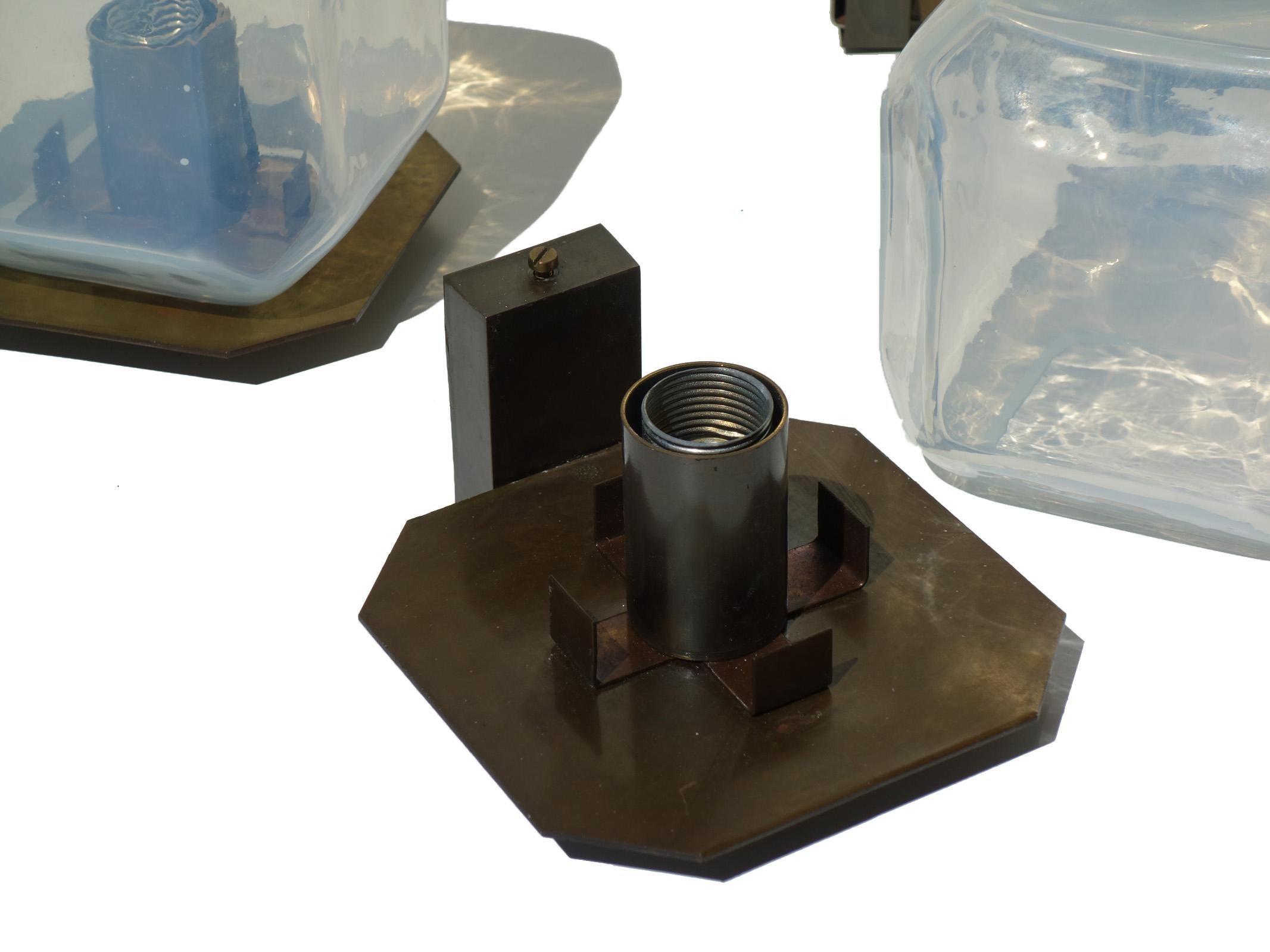 1970 Salviati Opalescent Murano Glass Italian Design Modernist 3 Wall Lamps For Sale 1